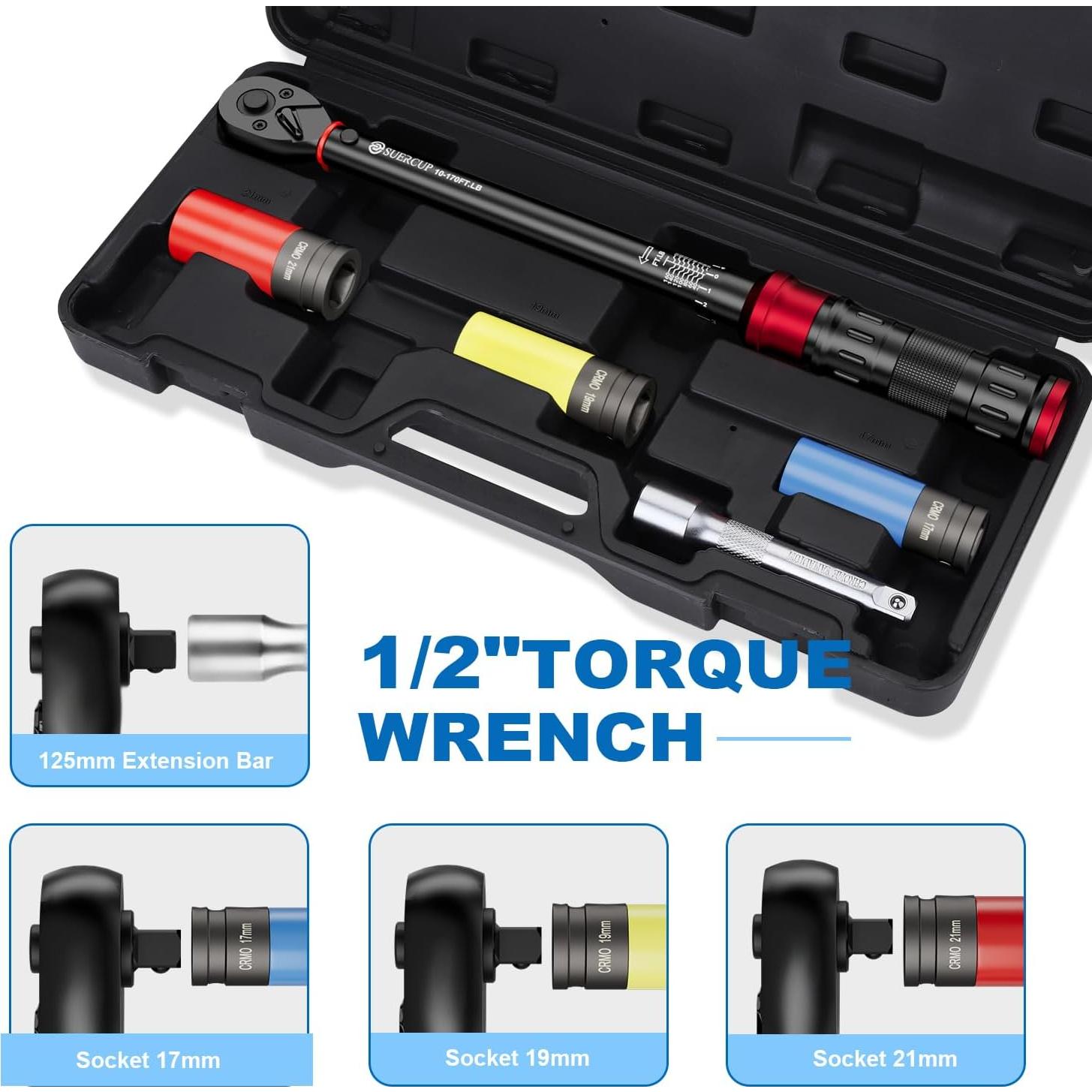 Llave de Torque SUERCUP 1/2" 10-170 ft.lb (13.6-230.5 Nm) 5 PCS