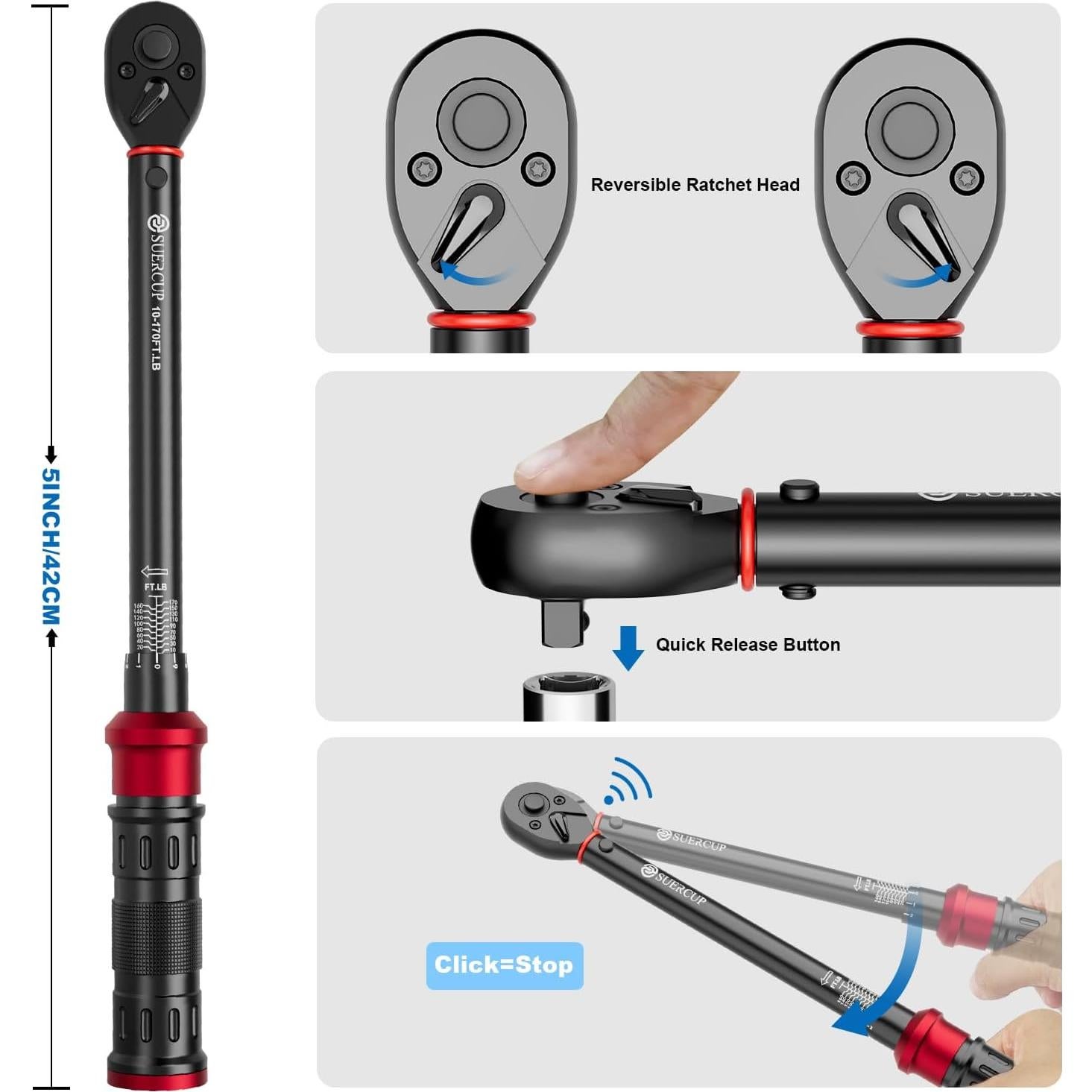 Llave de Torque SUERCUP 1/2" 10-170 ft.lb (13.6-230.5 Nm) 5 PCS