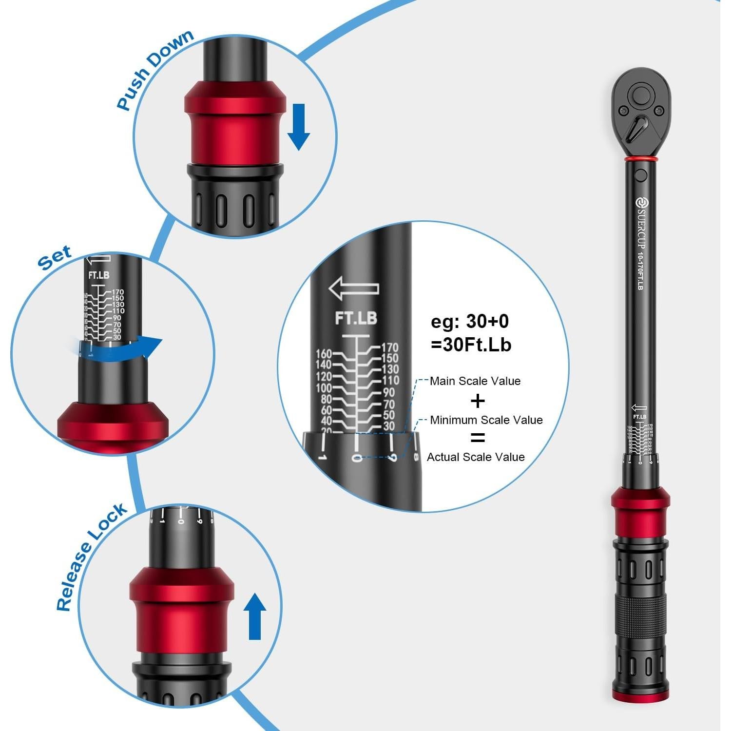 Llave de Torque SUERCUP 1/2" 10-170 ft.lb (13.6-230.5 Nm) 5 PCS