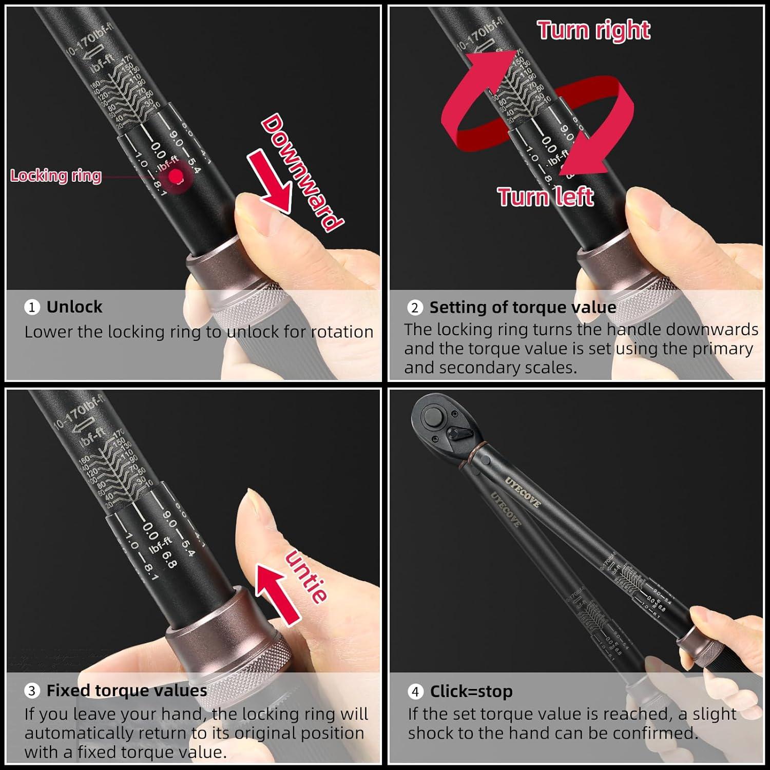 Juego de Llave de Torque UYECOVE 14Pcs 1/2 Pulgada 10-170 ft.lb