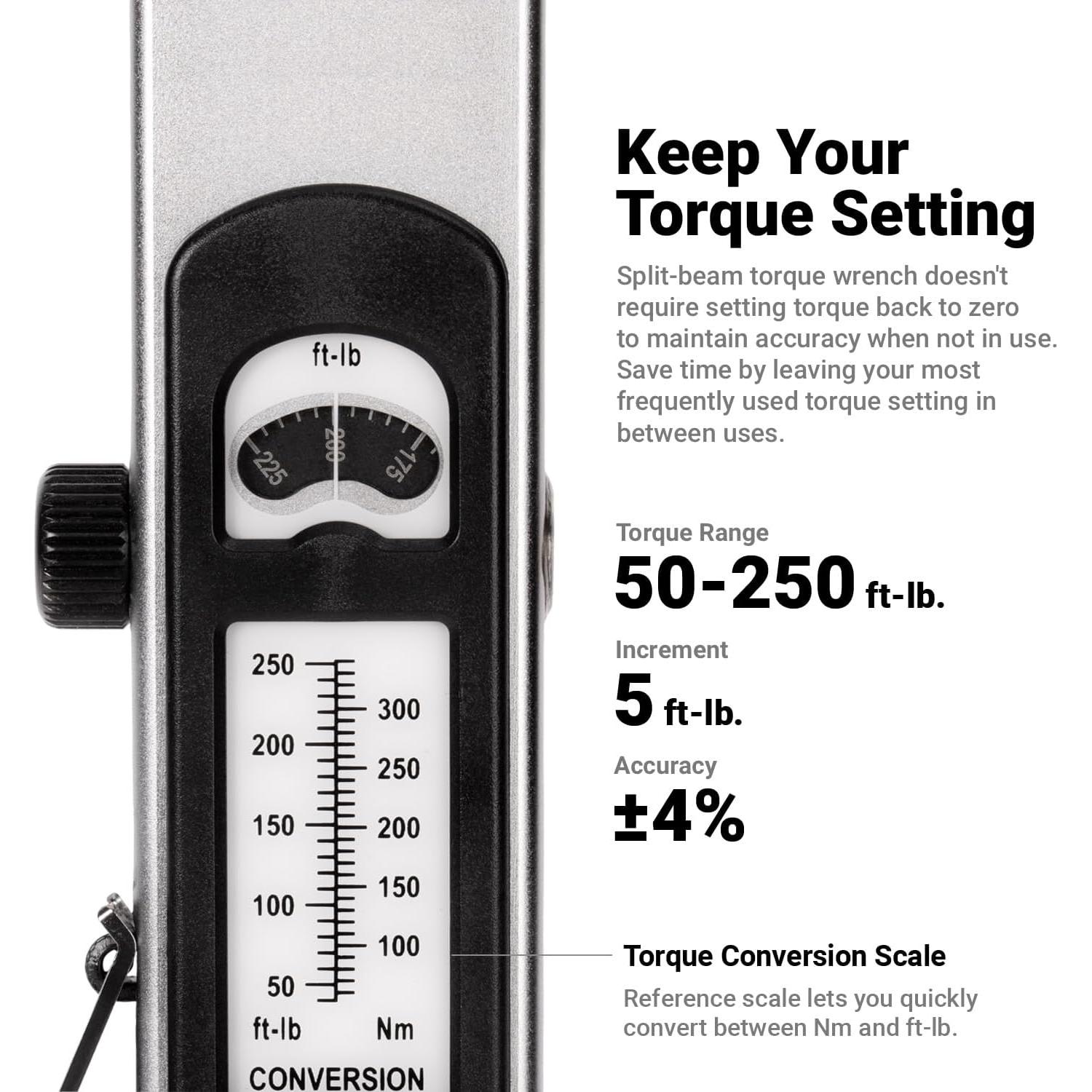 Llave de Torque de Viga Dividida Capri Tools 1/2" 50-250 ft-lbs