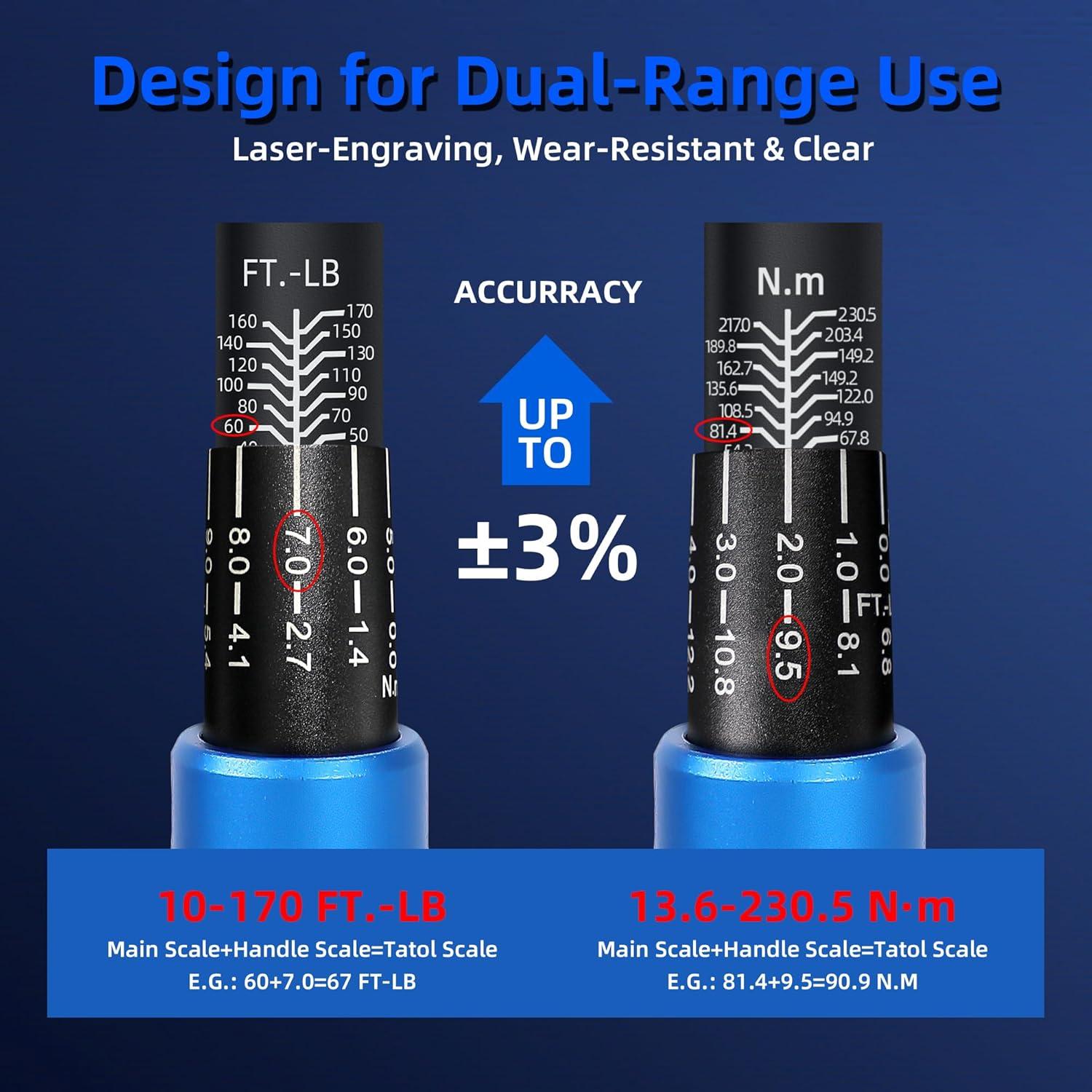 Llave de Torque UYECOVE 1/2" Doble Dirección 10-170FT.LB