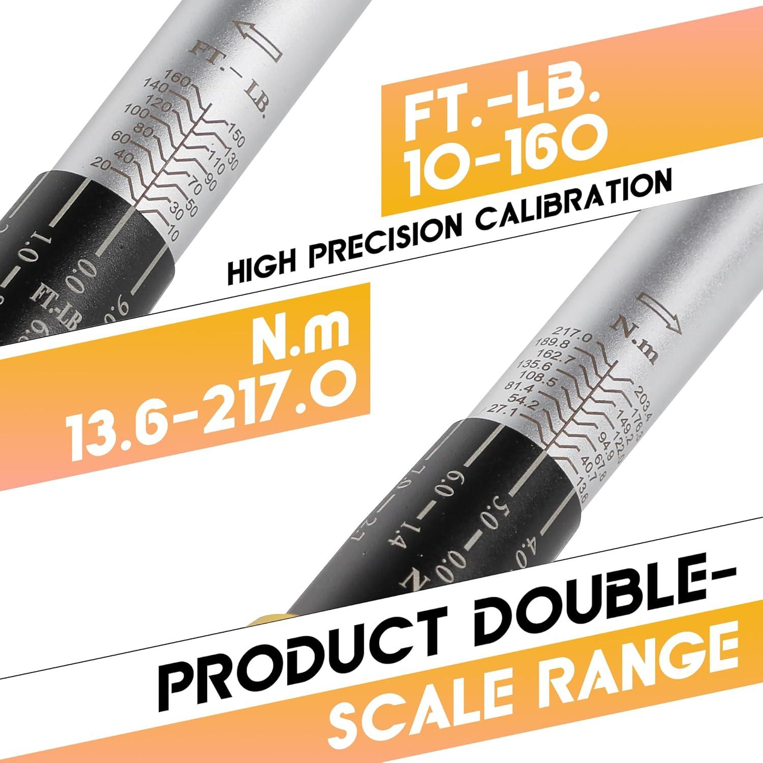 Juego de Llave de Torque UYECOVE 1/2" 10-160 FT-LB (13.6-217Nm) 8 Pcs