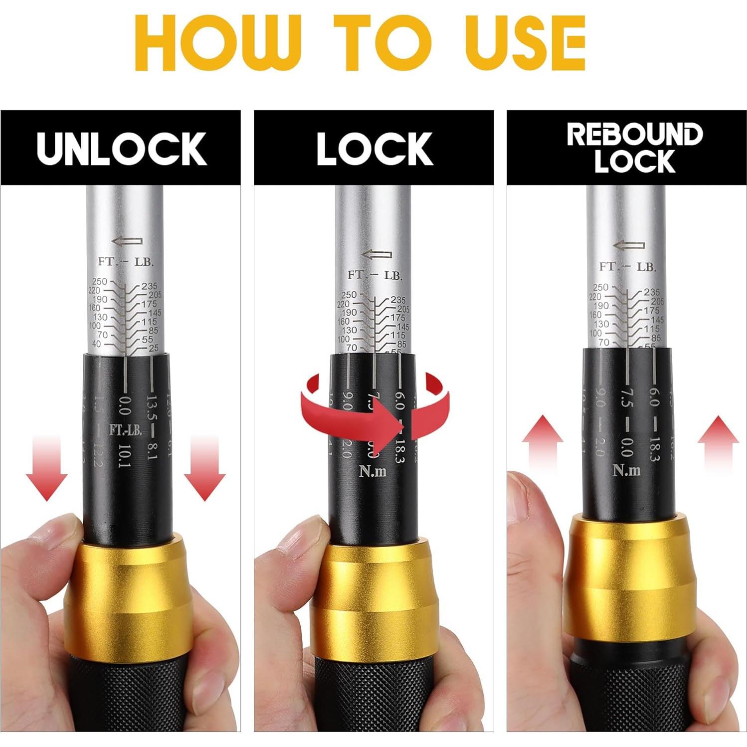 Juego de Llave de Torque UYECOVE 1/2" 10-160 FT-LB (13.6-217Nm) 8 Pcs