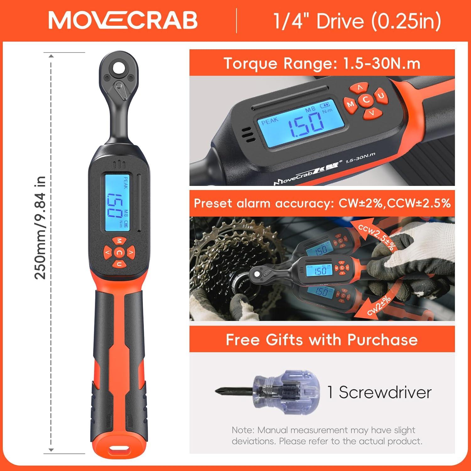 Llave de Torque Digital MOVECRAB 1/4" 1.5-30 N.m Naranja