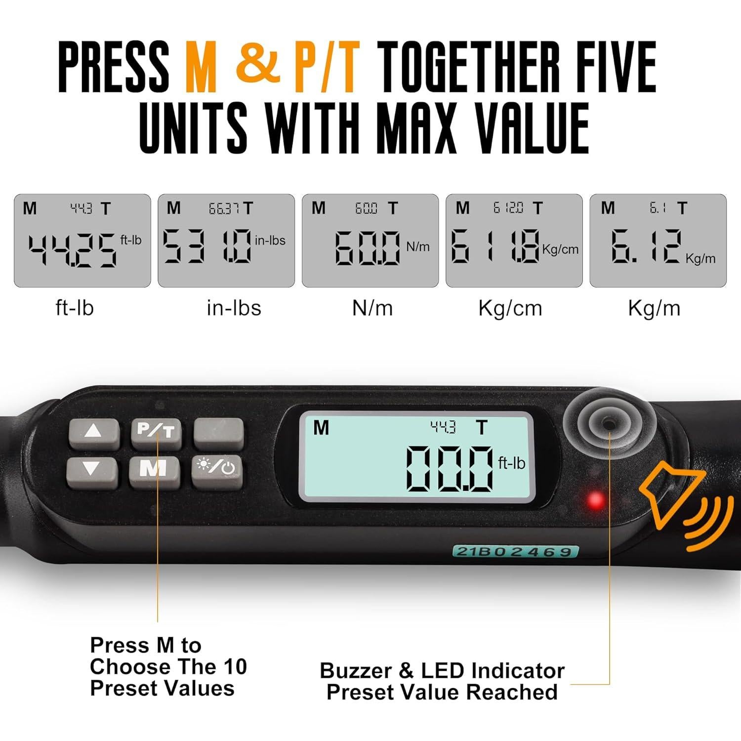 Llave de Torque Digital MULWARK 3/8" 3-60 Nm con Estuche