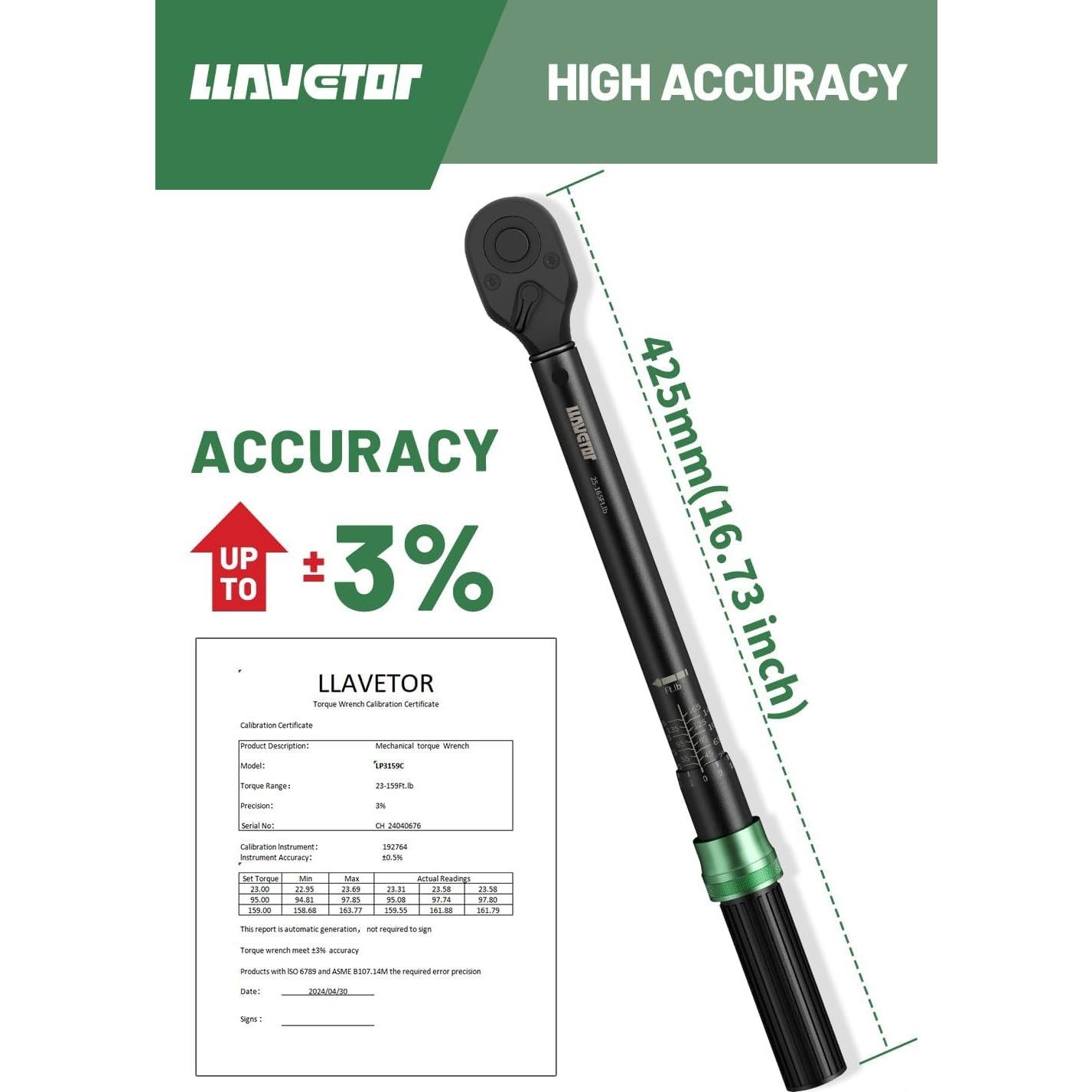 Juego de Llave de Torque de Click 1/2" LLAVETOR 20-220 Nm 8 Piezas