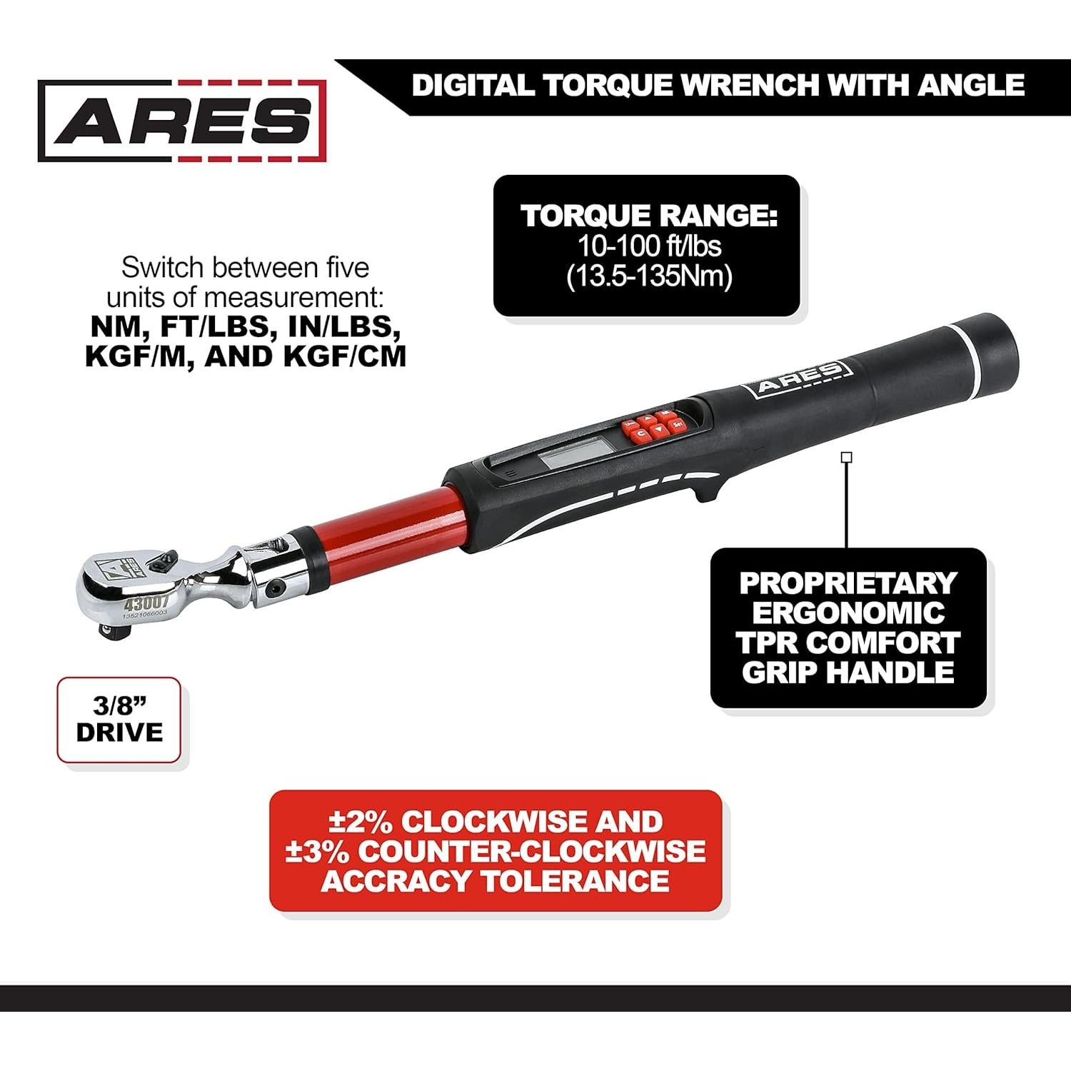 Llave de Torque Digital ARES 43007 10-100 Nm Flex Head