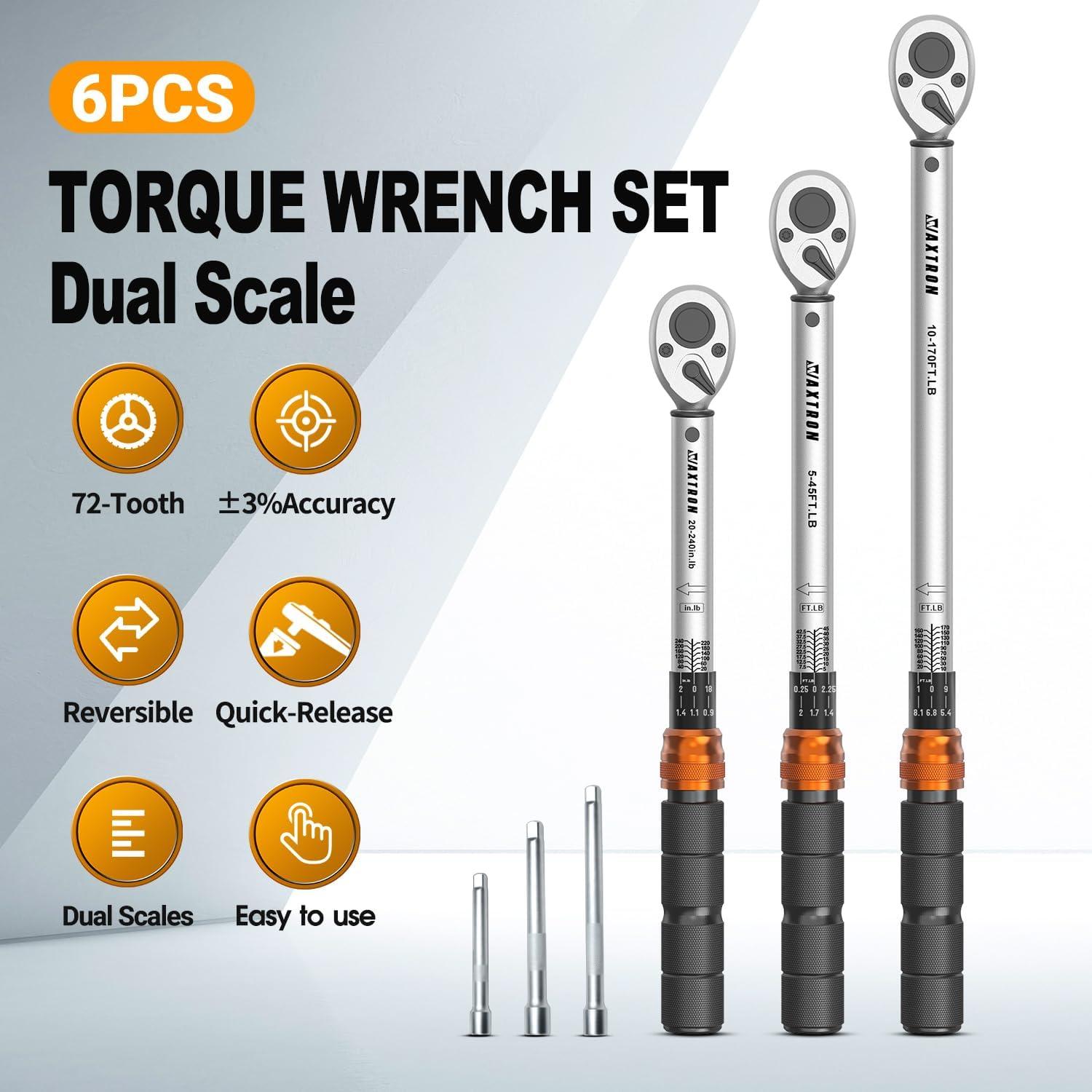 Juego de Llaves de Torque WAXTRON 3 Piezas 1/4 3/8 1/2" 230 Nm