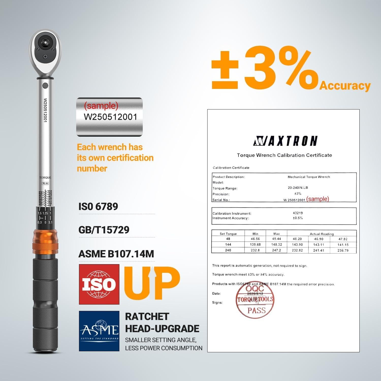 Juego de Llaves de Torque WAXTRON 3 Piezas 1/4 3/8 1/2" 230 Nm