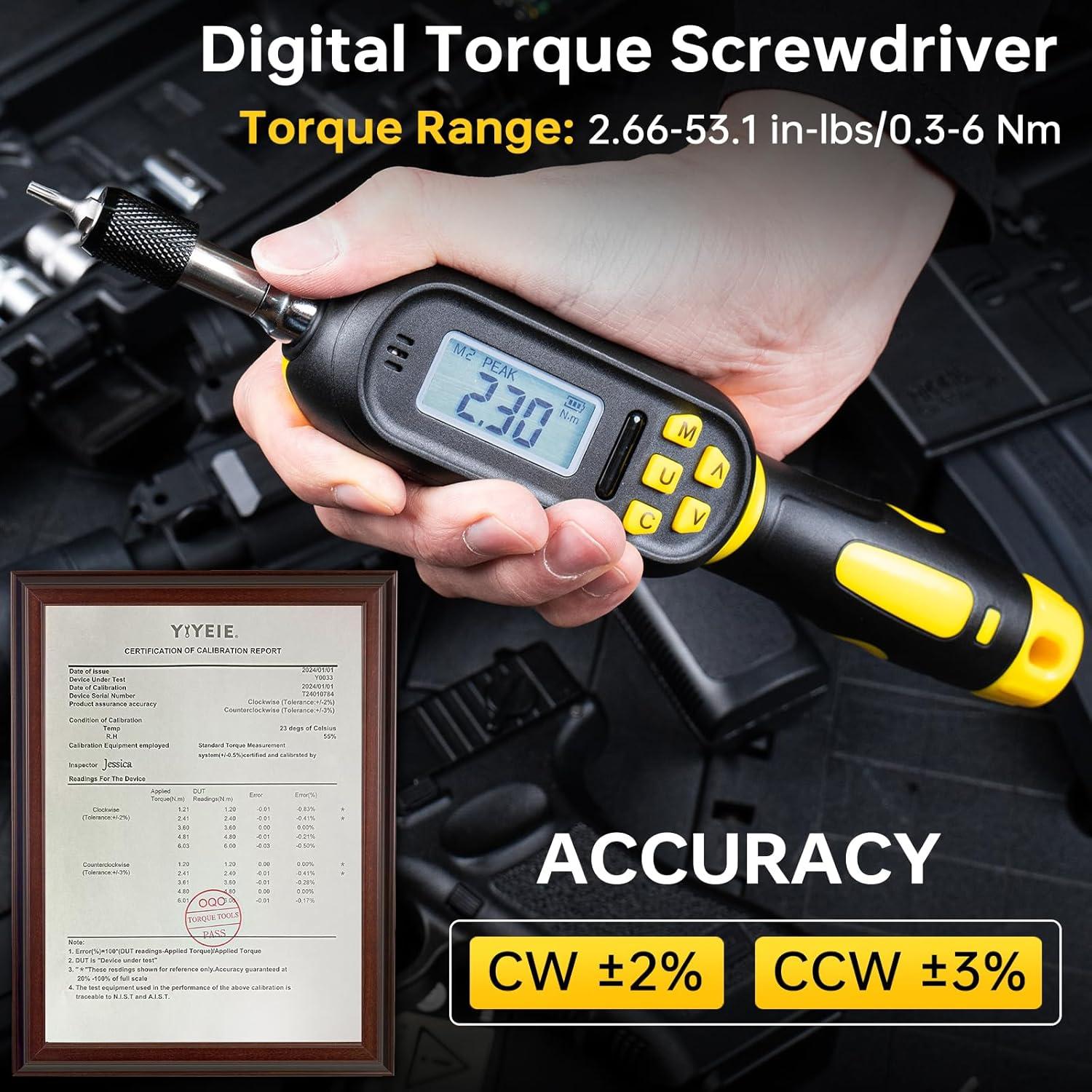 Juego de Destornillador de Par Digital YIYEIE 32PCS 0.3-6 Nm