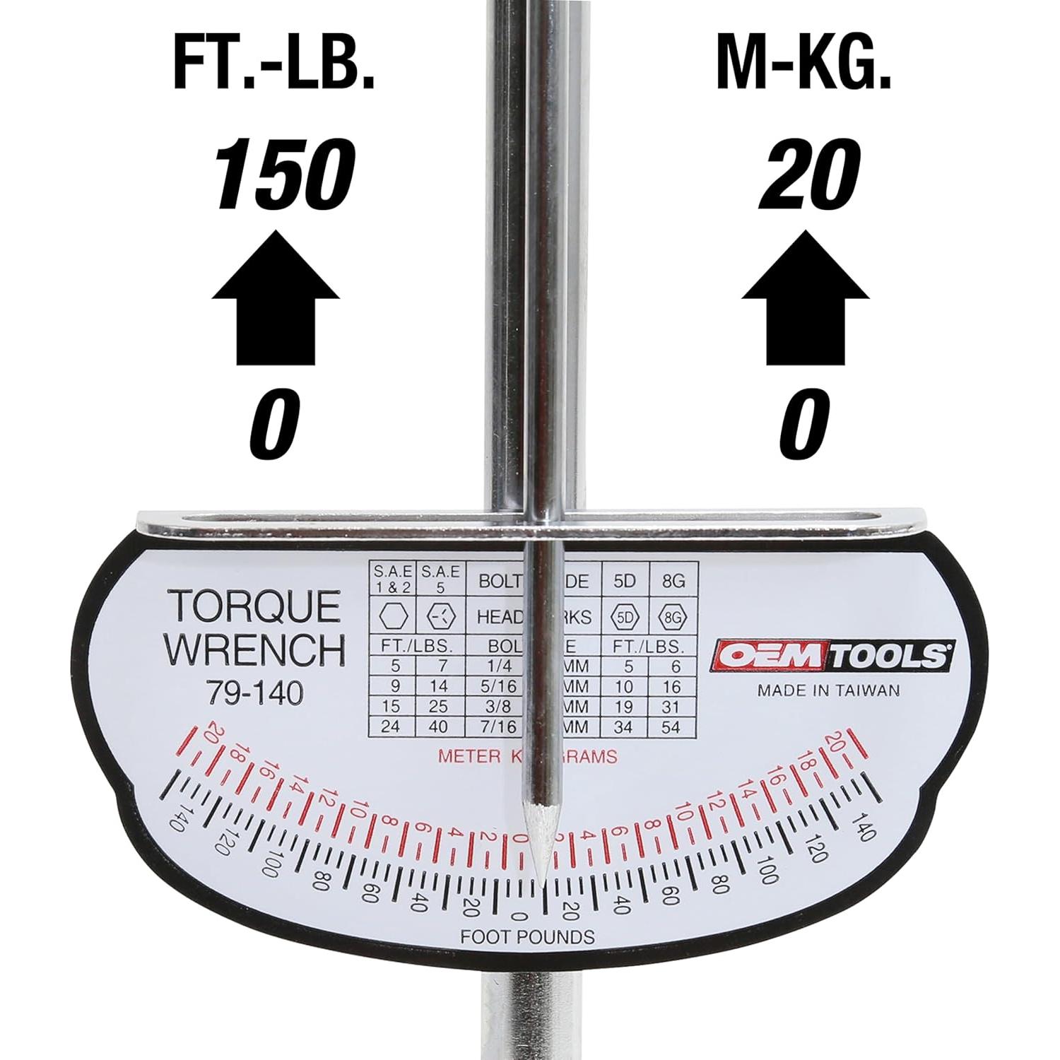 Llave de Torque OEMTOOLS 79-140 1/2" Estilo Viga 0-203.4 Nm
