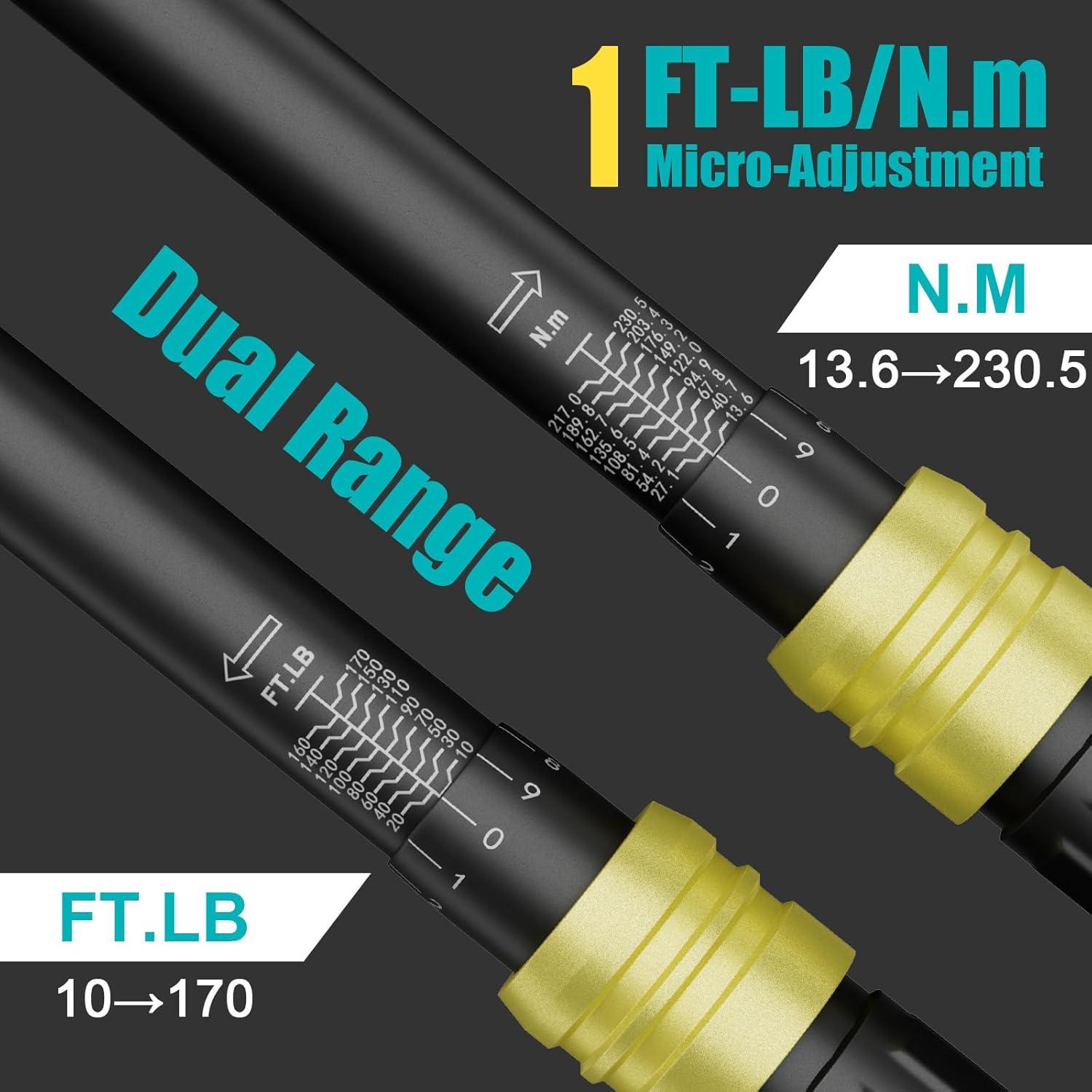 Llave de Torque 1/2" ANPUDS 10-170 Ft-Lb (13.6-230.5 Nm) 6 Piezas