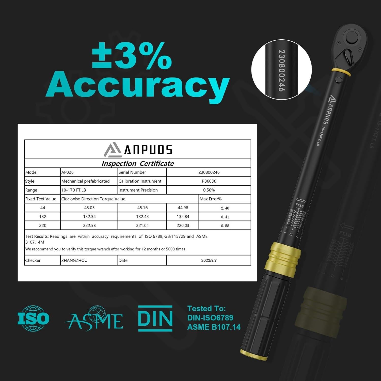 Llave de Torque 1/2" ANPUDS 10-170 Ft-Lb (13.6-230.5 Nm) 6 Piezas