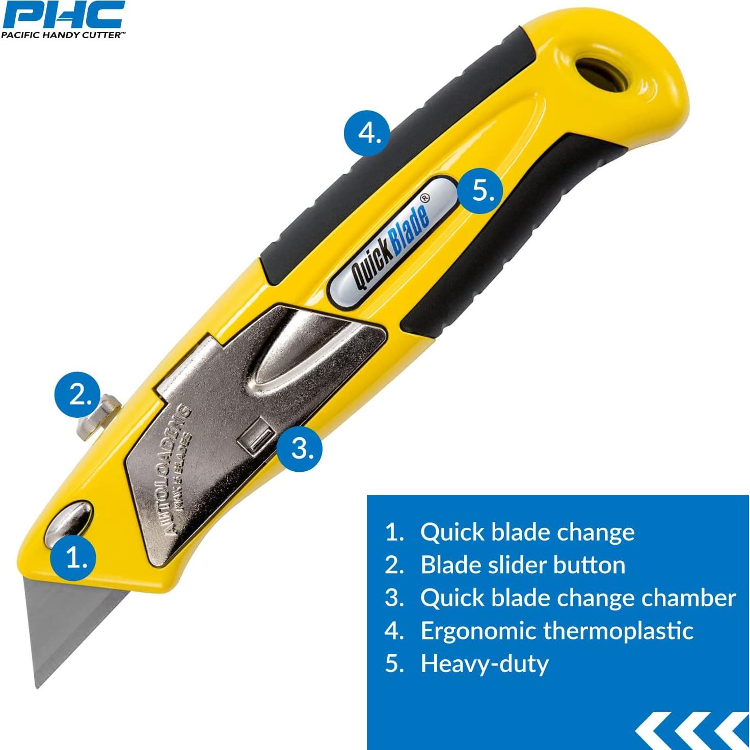 Cuchillo Utility Autocargable Pacific Handy Cutter QBA375 Amarillo