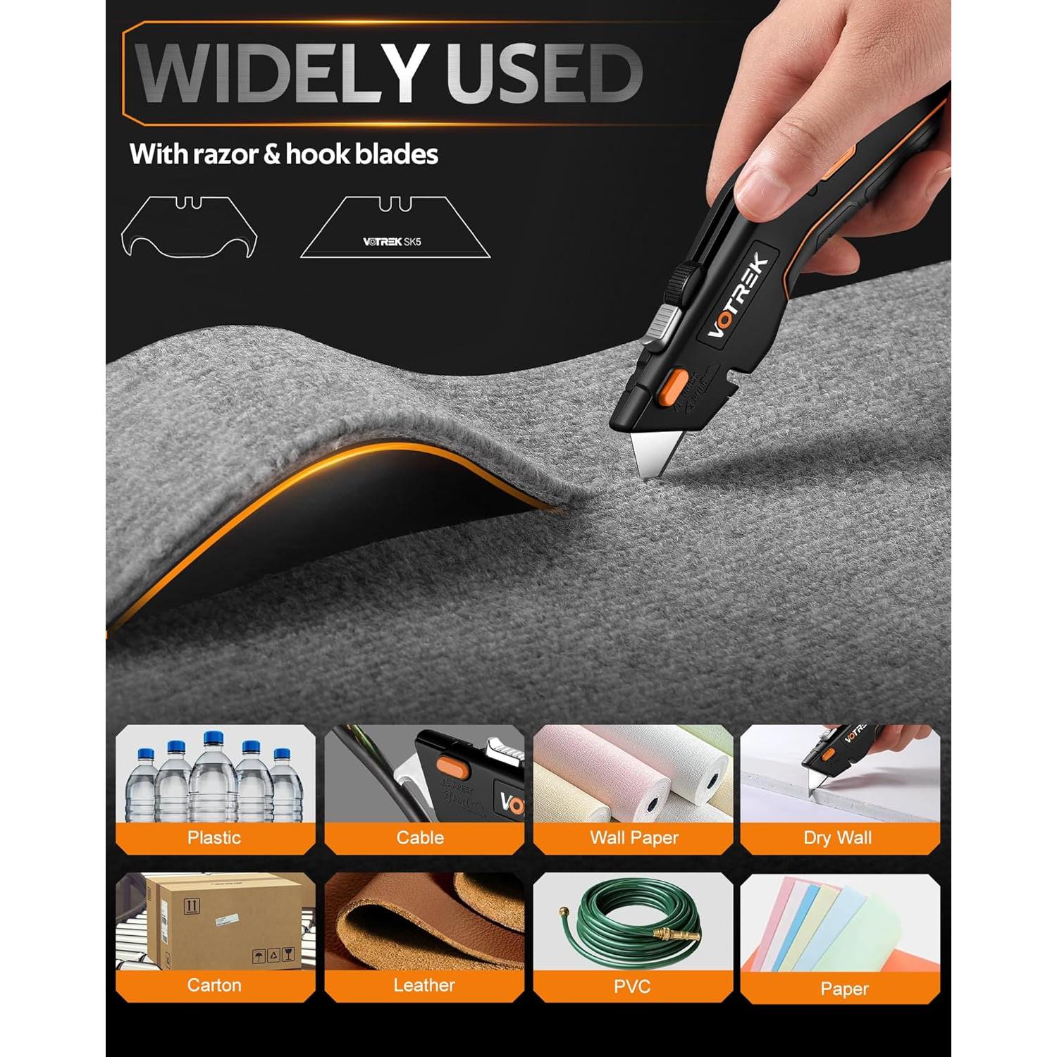 Cuchillo Utilitario VOTREK 2-en-1 Retráctil con Cuchillas