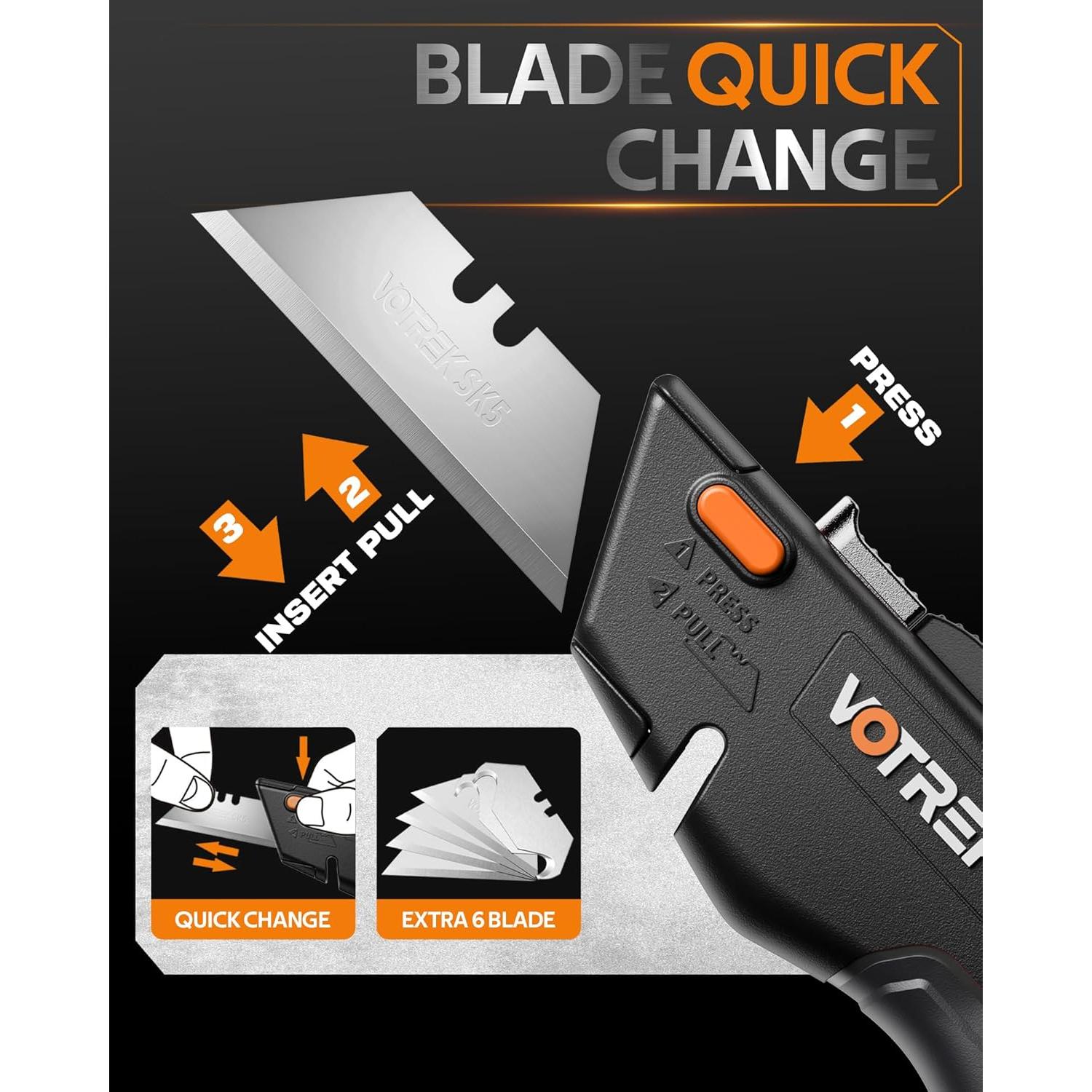 Cuchillo Utilitario VOTREK 2-en-1 Retráctil con Cuchillas