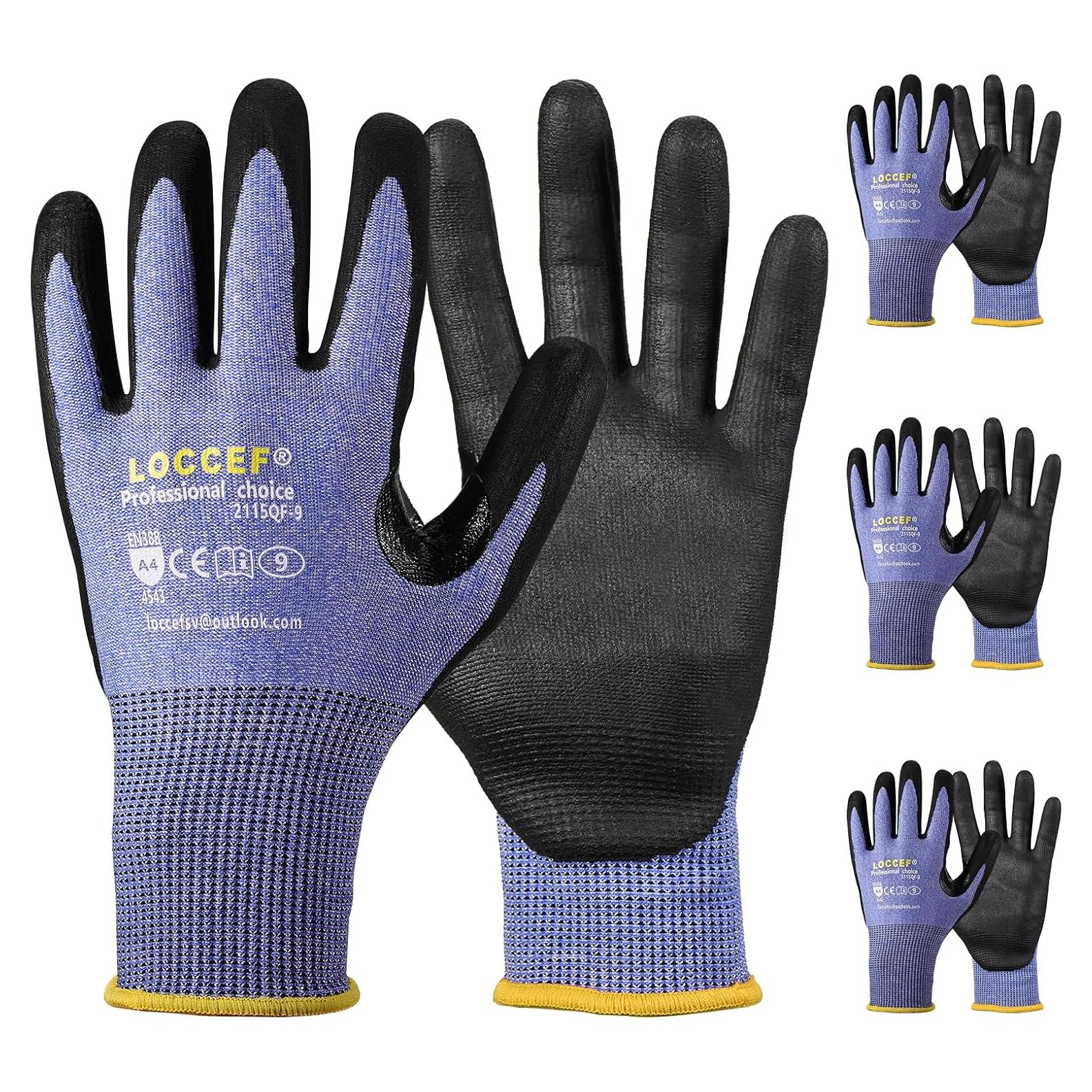 Guantes de Trabajo de Seguridad 3 Pares Nivel 5/A4 Antideslizantes