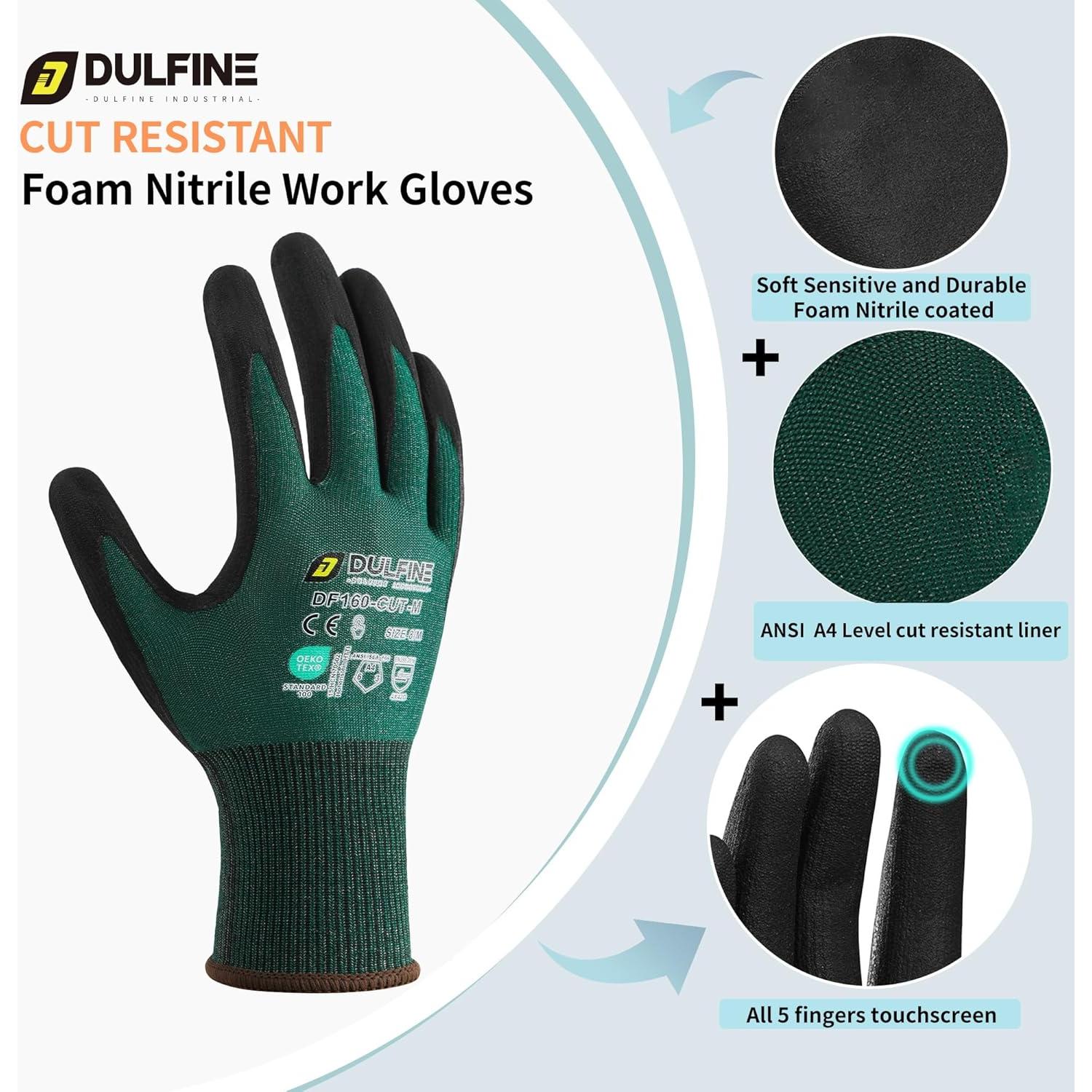 Guantes de Trabajo DULFINE Resistentes a Cortes ANSI A4 - 6 Pares