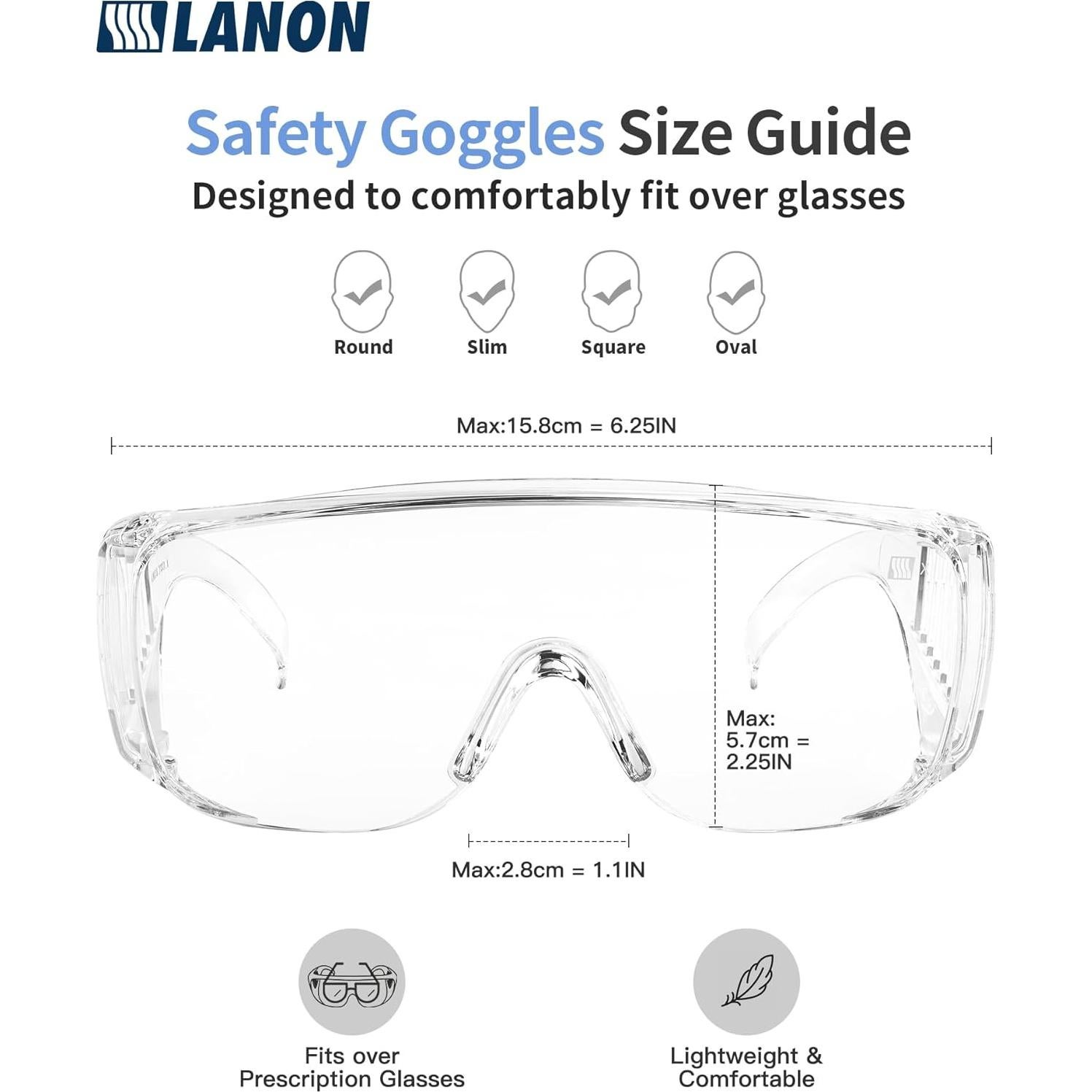 Gafas de Seguridad LANON Antivaho y UV, Estándar ANSI Z87.1
