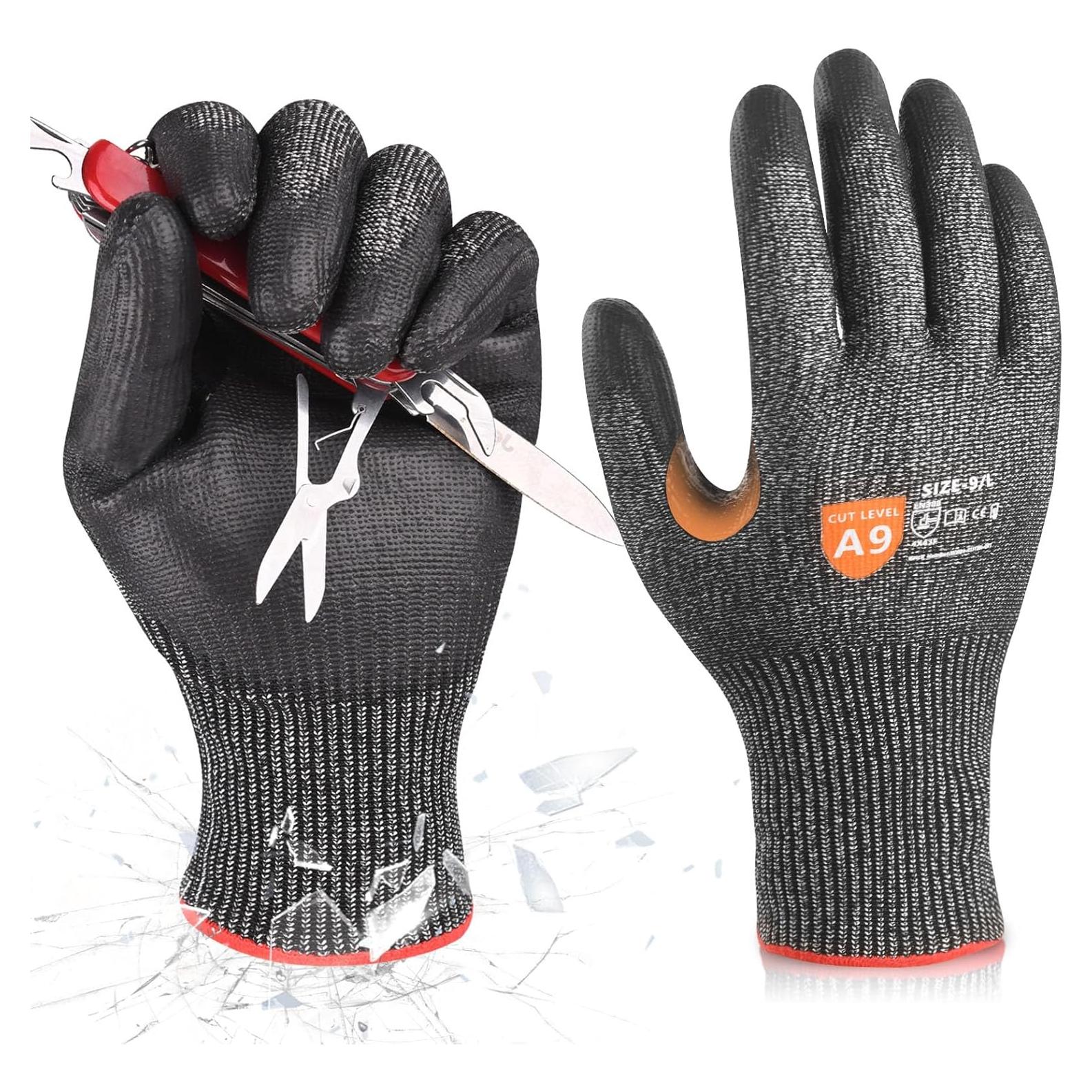 Guantes de trabajo resistentes a cortes Donfri A9 - Unisex, Negro/Rojo