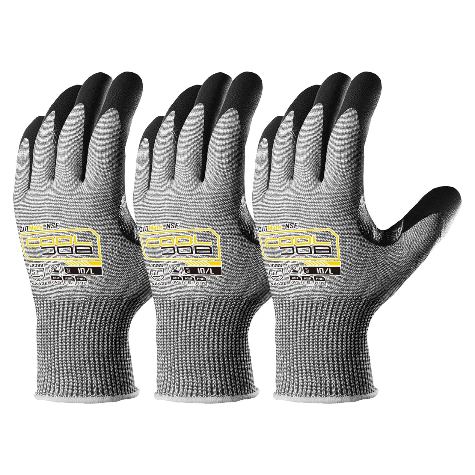 Guantes Resistentes a Cortes A5 COOLJOB - 3 Pares, Antideslizantes