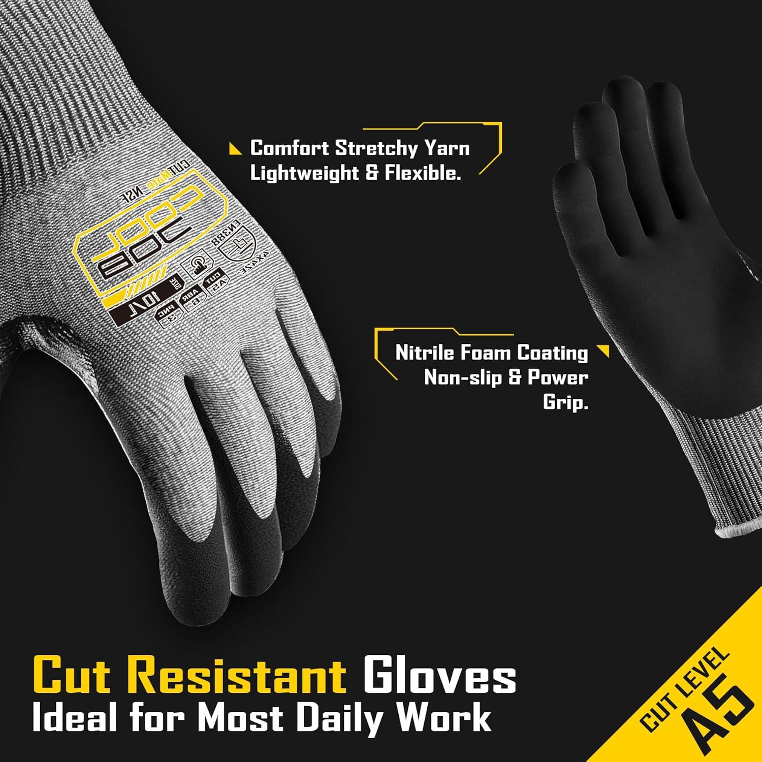 Guantes Resistentes a Cortes A5 COOLJOB - 3 Pares, Antideslizantes
