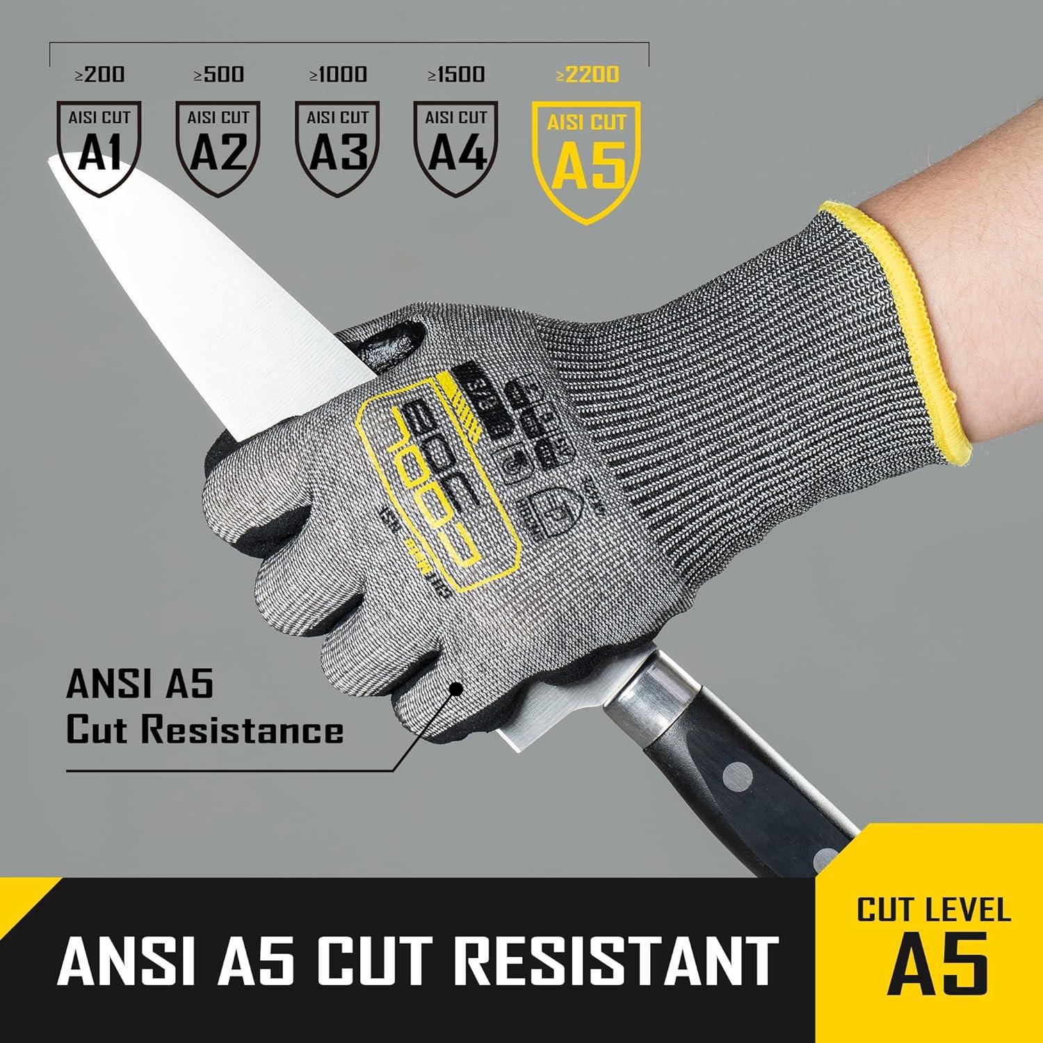 Guantes Resistentes a Cortes A5 COOLJOB - 3 Pares, Antideslizantes