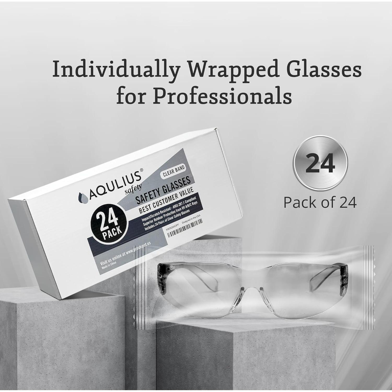 Gafas de Seguridad Aqulius - Paquete de 24 Unidades - Antivaho y Transparentes