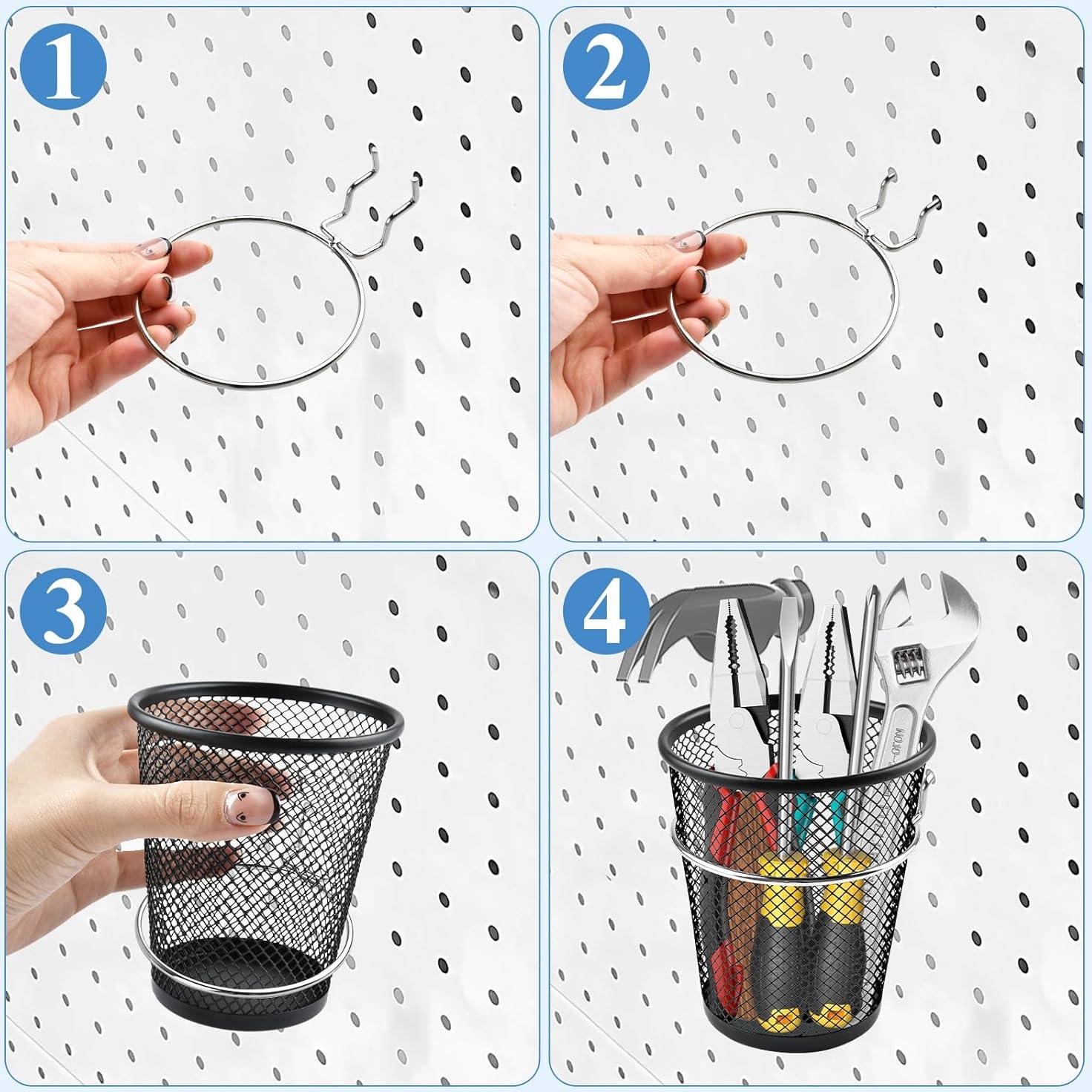 6 Soportes de Tazas para Tablero Perforado Milkary - Metal Negro