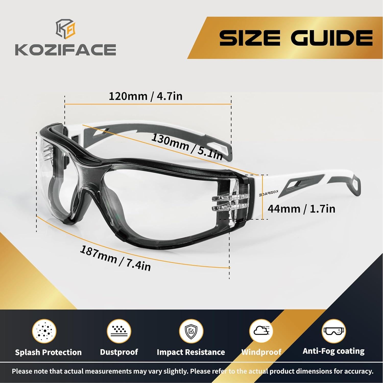 Gafas de Seguridad Koziface S30 Unisex Antiempañante ANSI Z87.1