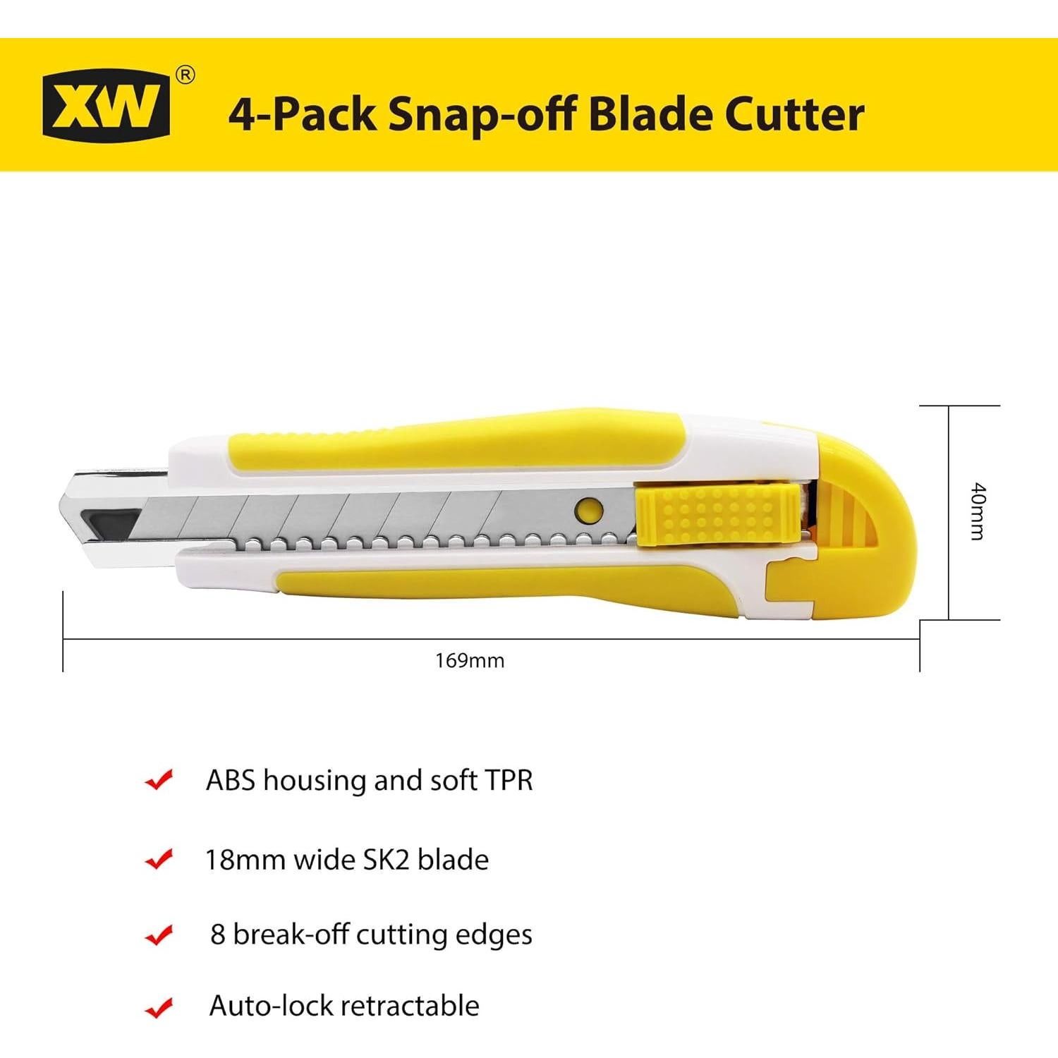 Cuchillo Utility XW 18mm con bloqueo automático - Paquete de 4