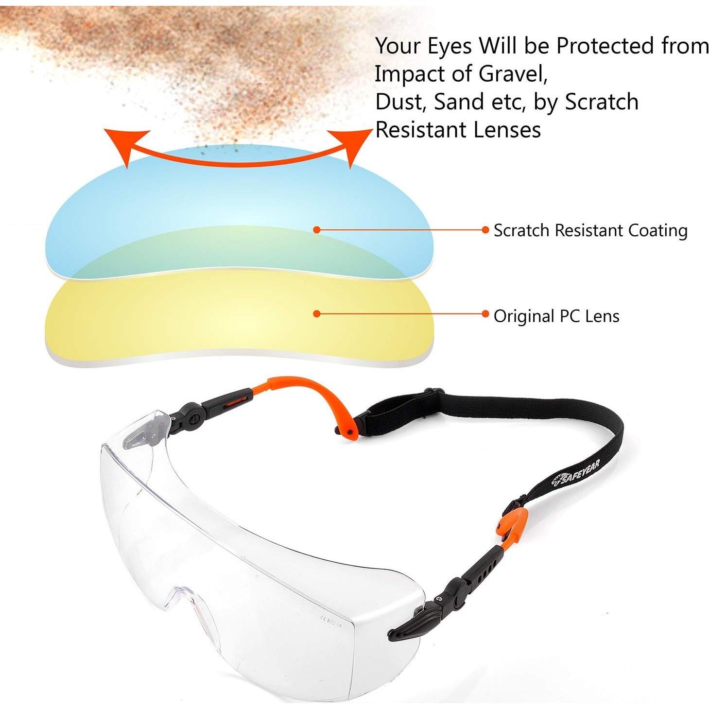 Gafas de seguridad SAFEYEAR sobre gafas, ANSI Z87, antiarañazos