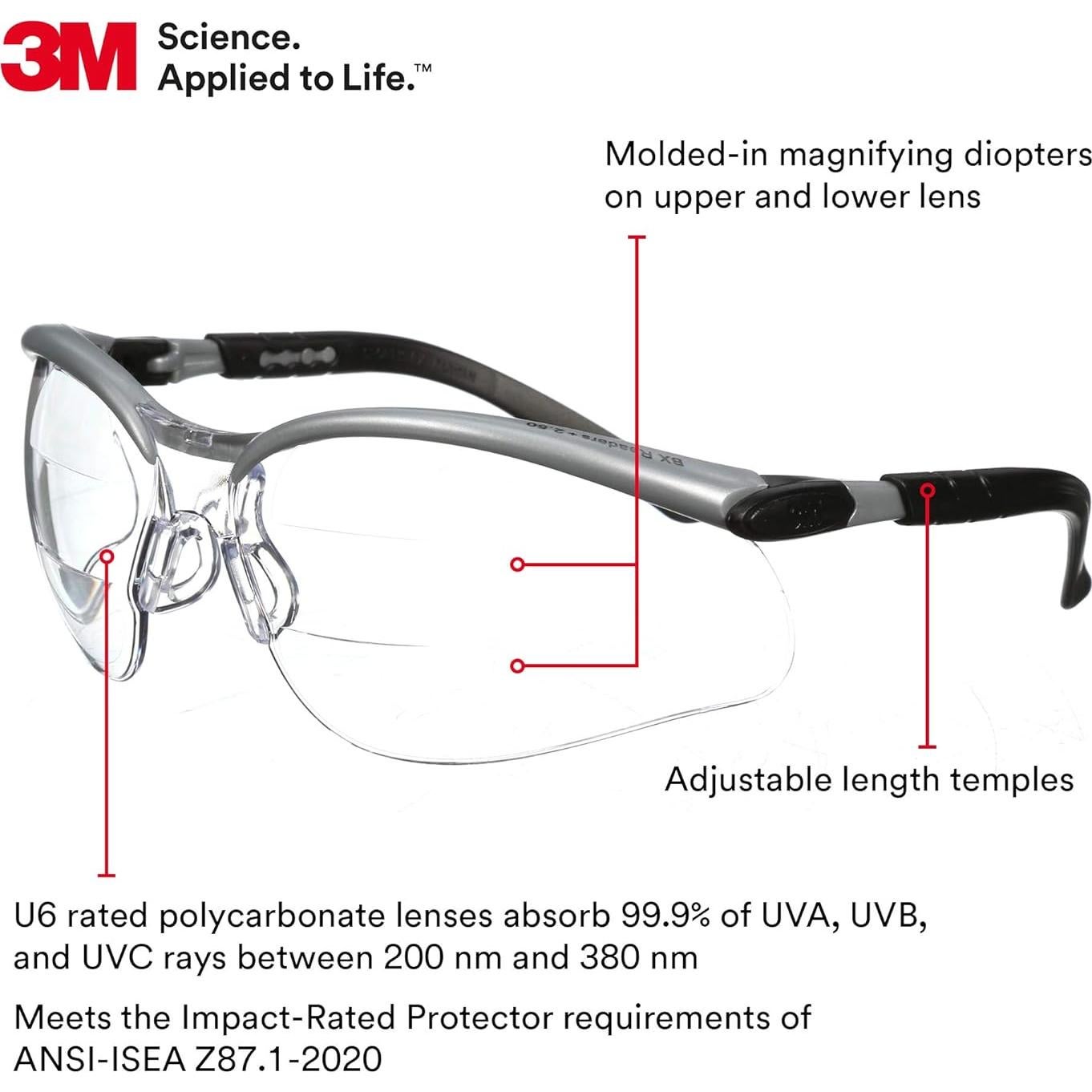 Gafas de Seguridad 3M BX Reader +2.5 Lente Clara Anti-Niebla