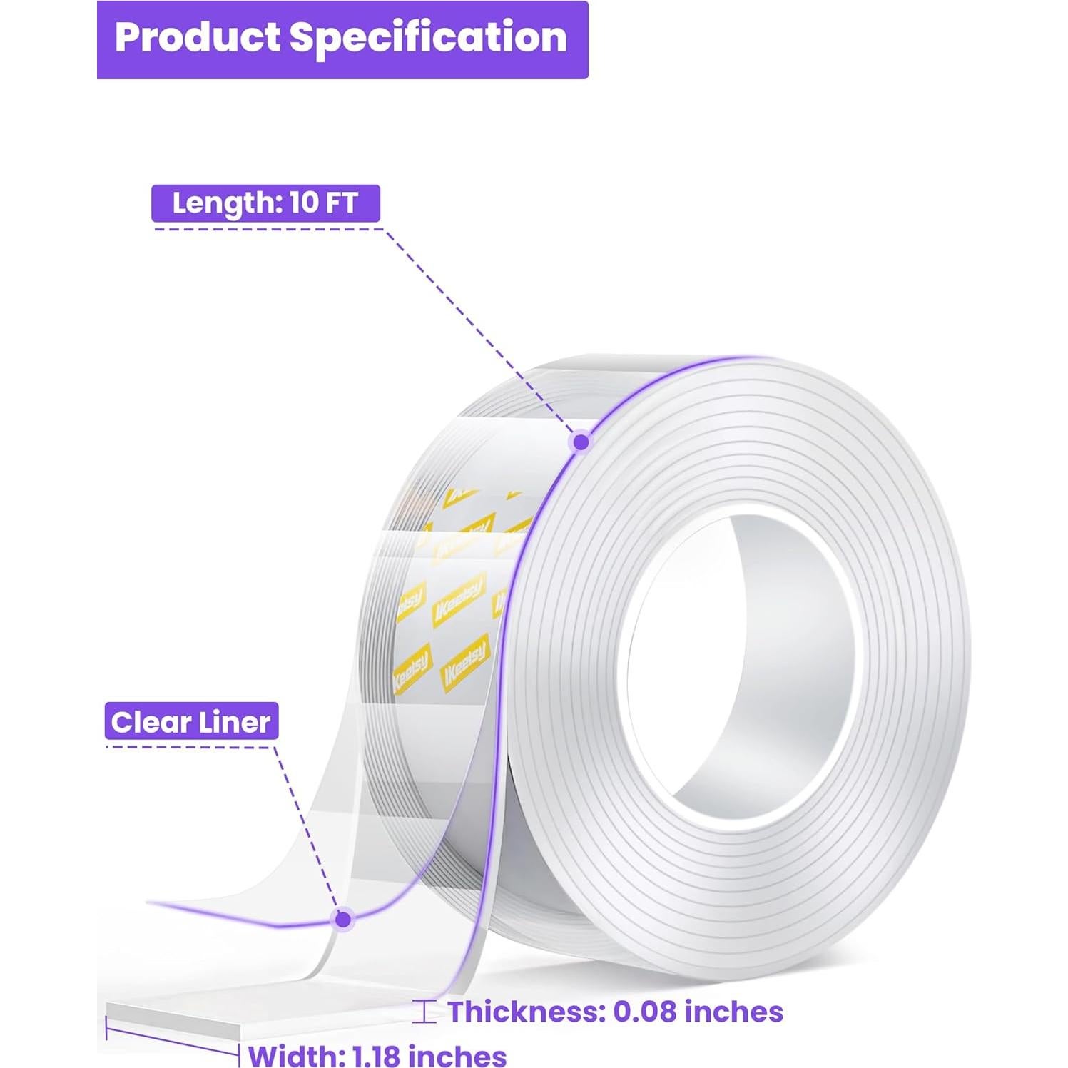 Cinta Adhesiva Doble Cara IKeelsy 3.0 x 304.8 cm Transparente