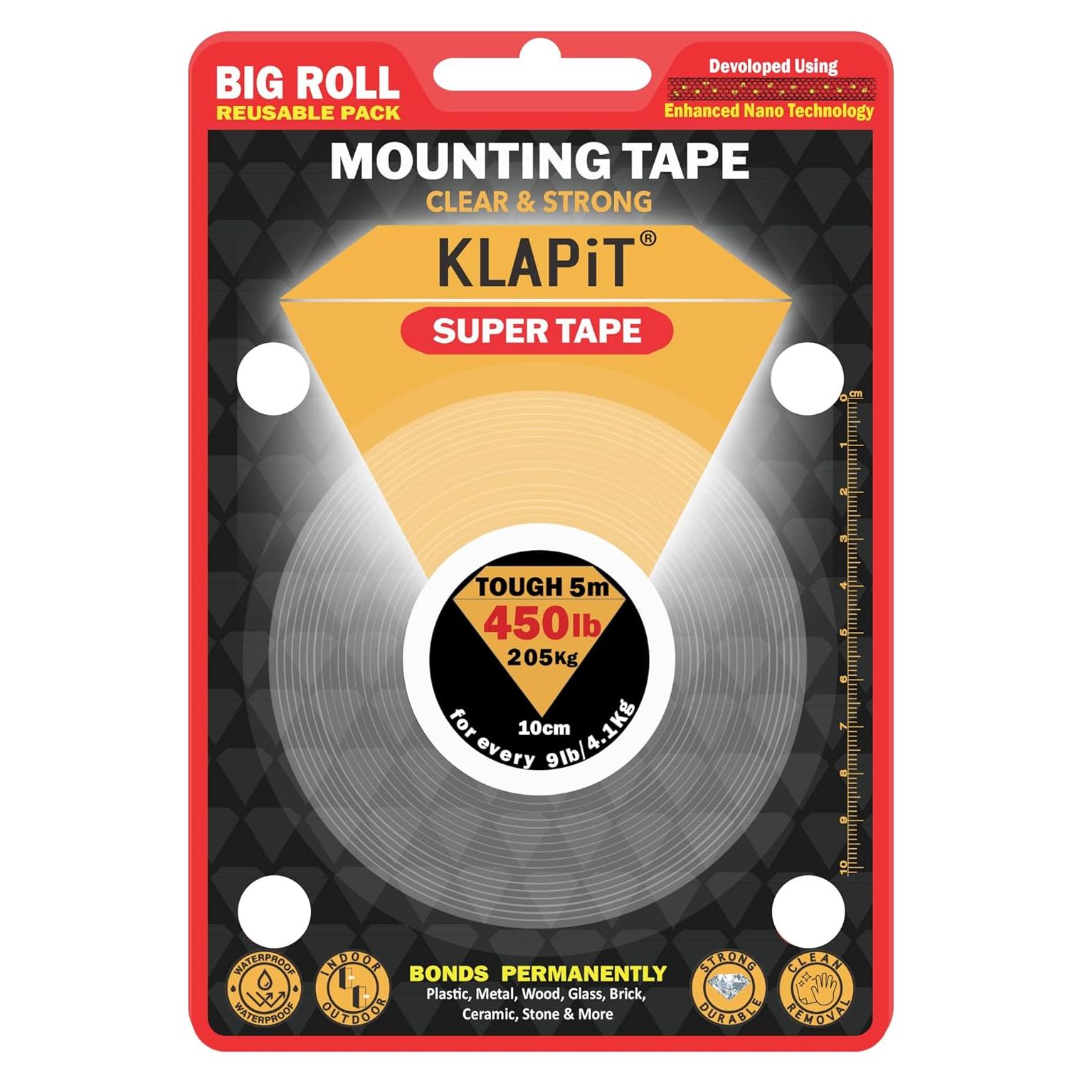 KLAPiT Super Tape - Cinta Adhesiva Doble Cara 5m Alta Resistencia