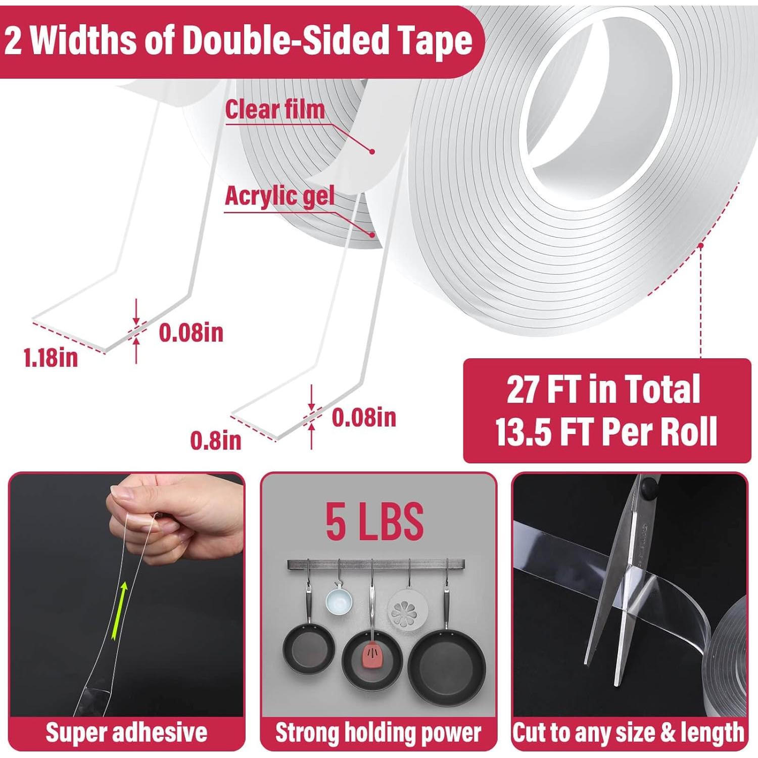 Cinta Adhesiva Doble Cara Mckanti 2 Rollos 27 pies 0.8" y 1.2"