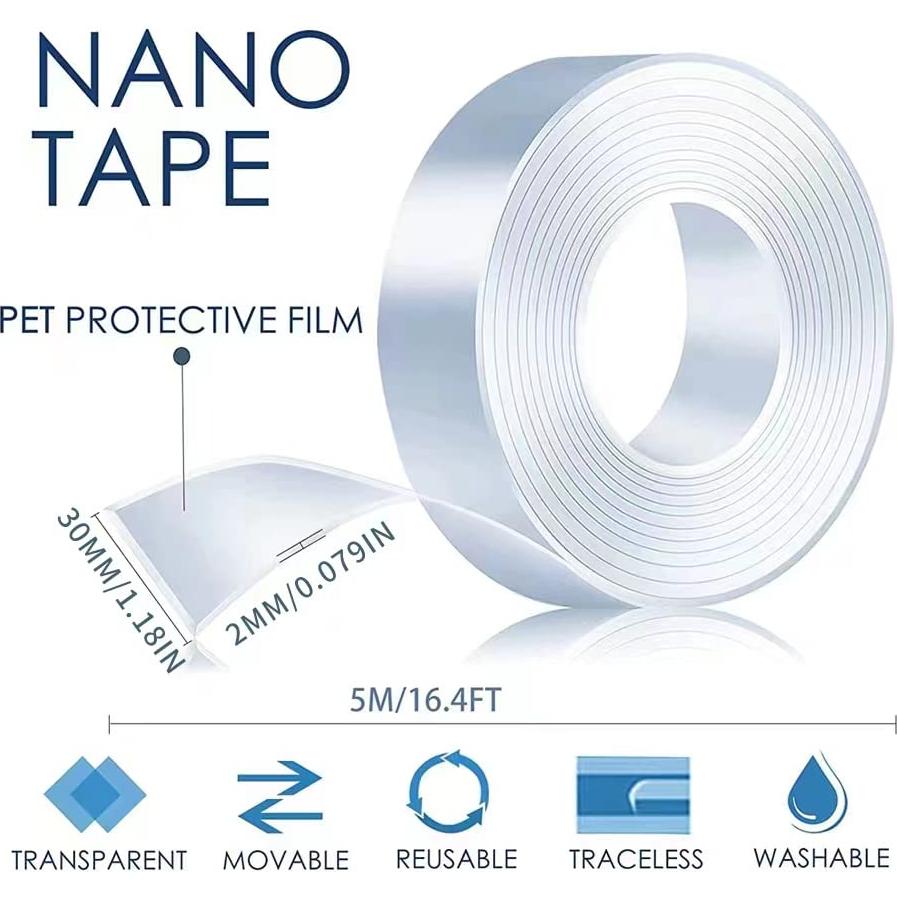 Cinta Adhesiva Doble Cara Nano CST 5m 3cm Resistente y Lavable