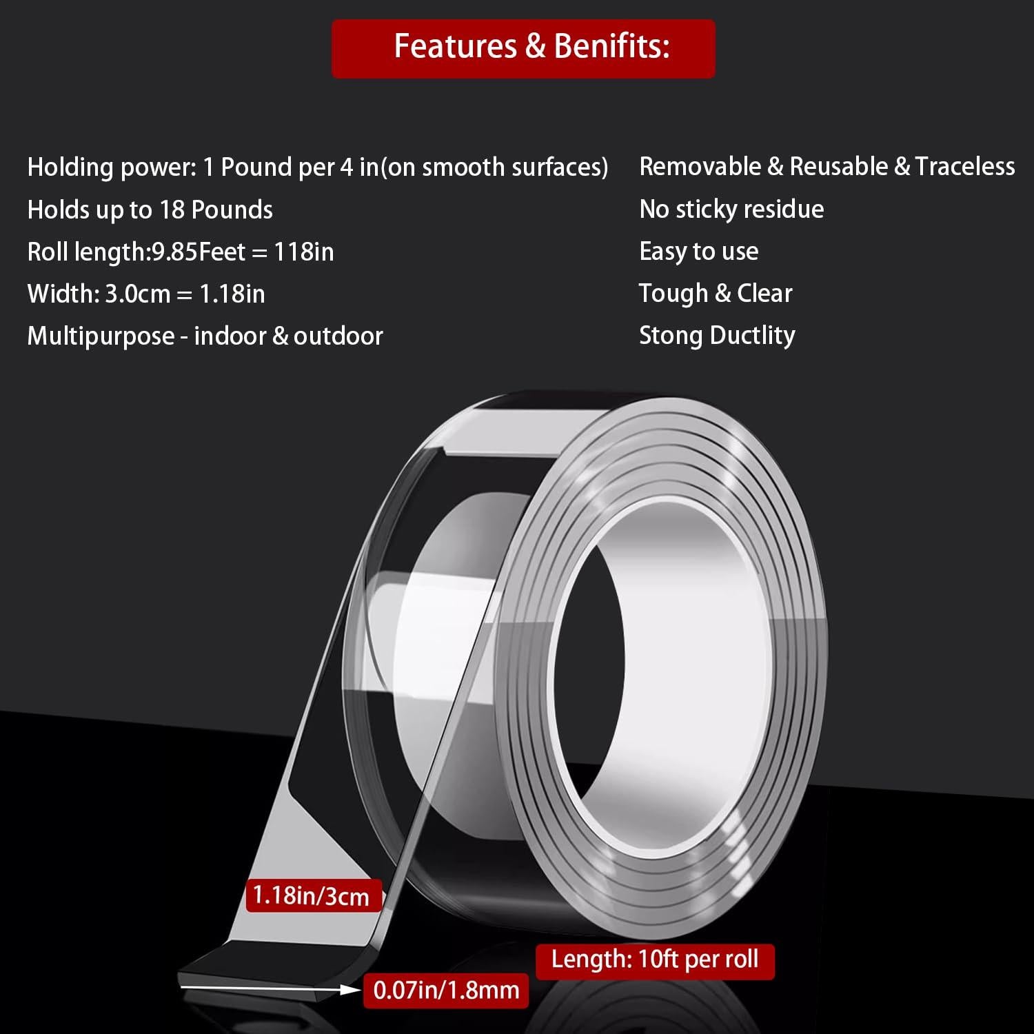 Cinta Adhesiva Doble Cara Nano 3m Resistente Transparente