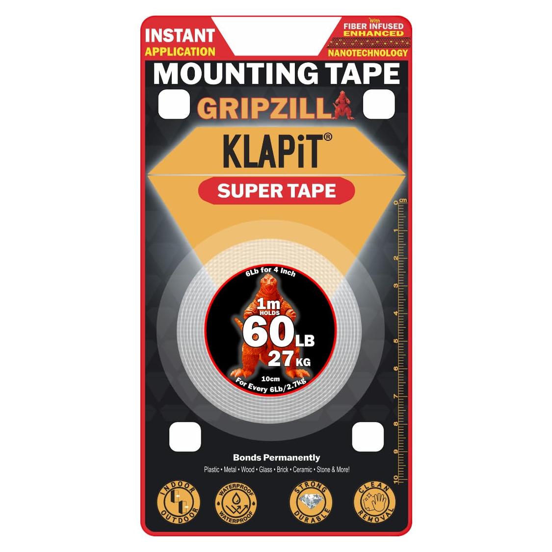 Cinta Nano Doble Cara KLAPiT GRIPZILLA 1 Metro Alta Resistencia