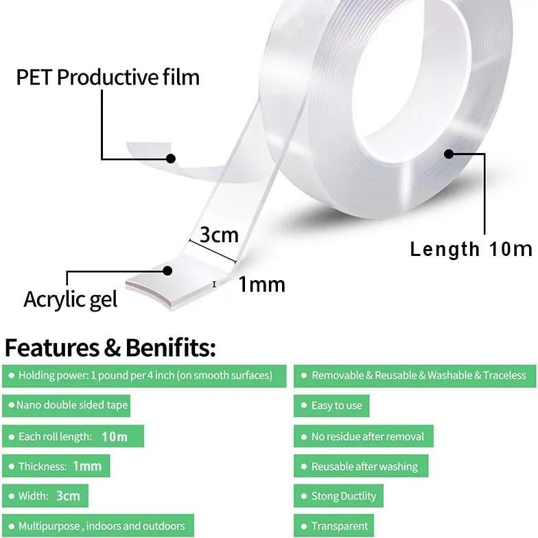 Cinta Adhesiva Doble Cara Miscyder 10M Transparente Removible