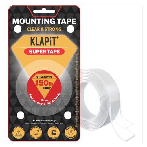 Cinta Doble Cara KLAPiT 20cm Alta Resistencia 68kg Transparente