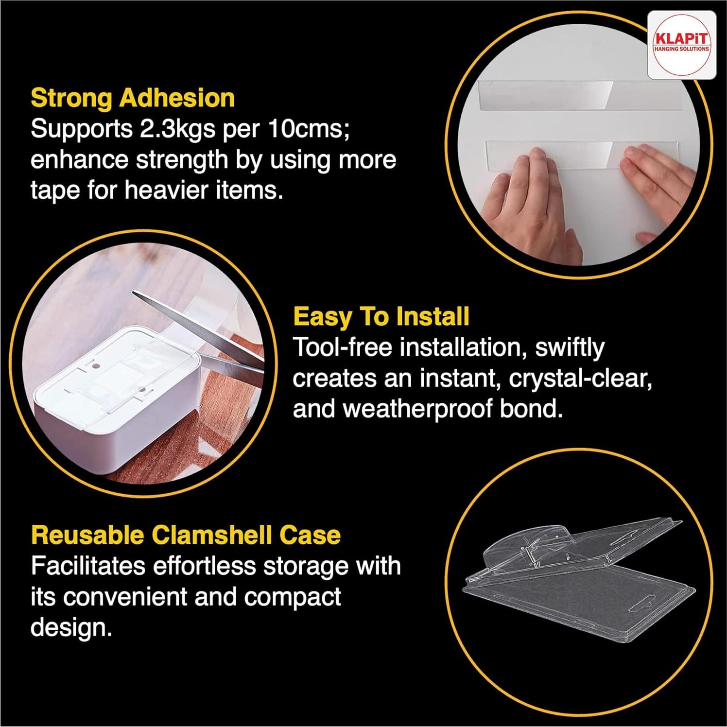 Cinta Doble Cara KLAPiT 20cm Alta Resistencia 68kg Transparente