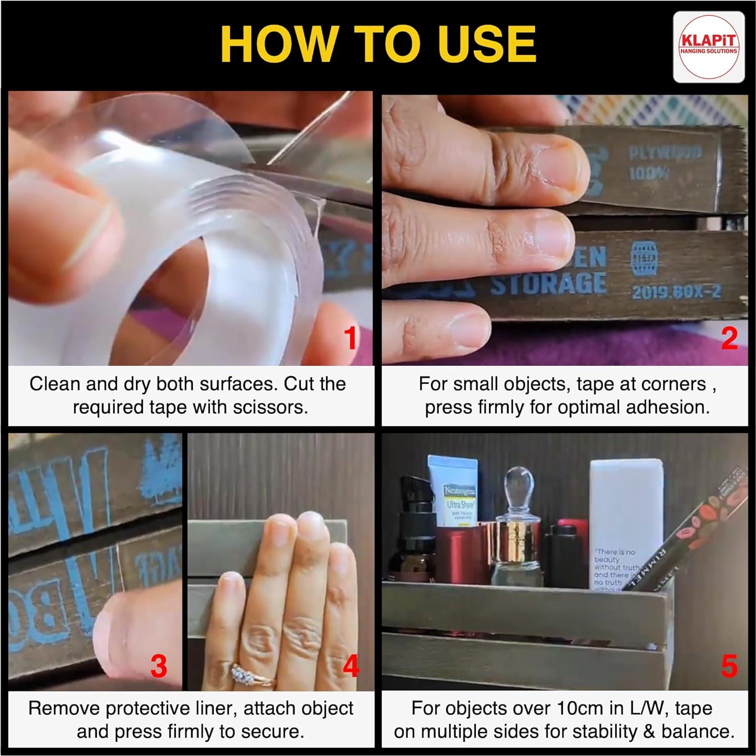 Cinta Doble Cara KLAPiT 20cm Alta Resistencia 68kg Transparente