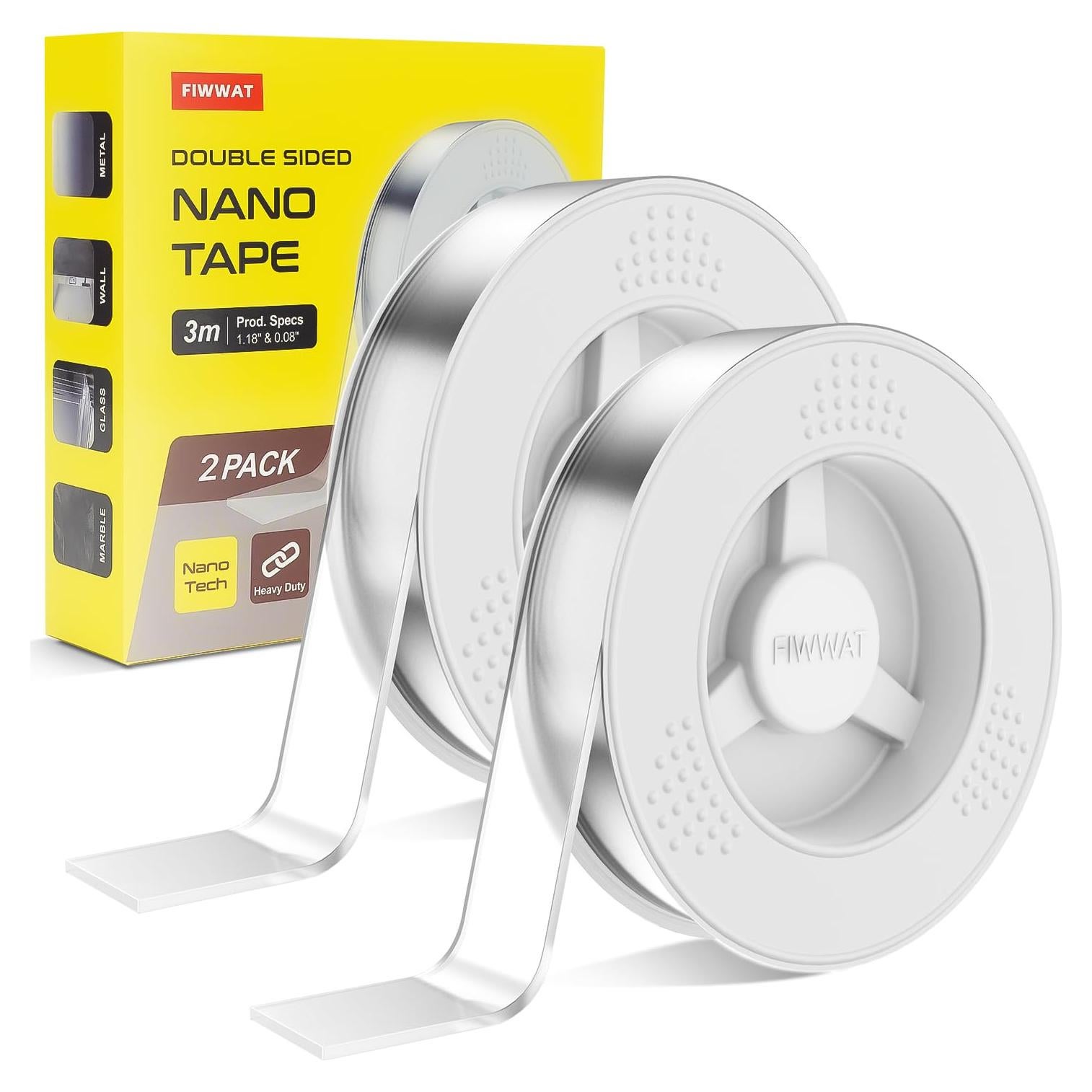 Cinta Adhesiva Doble Cara FIWWAT 3.05m Paquete de 2 Alta Resistencia