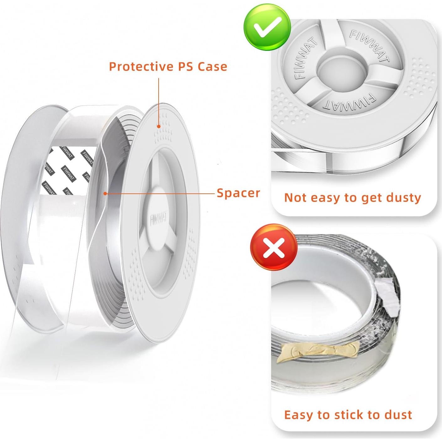 Cinta Adhesiva Doble Cara FIWWAT 3.05m Paquete de 2 Alta Resistencia