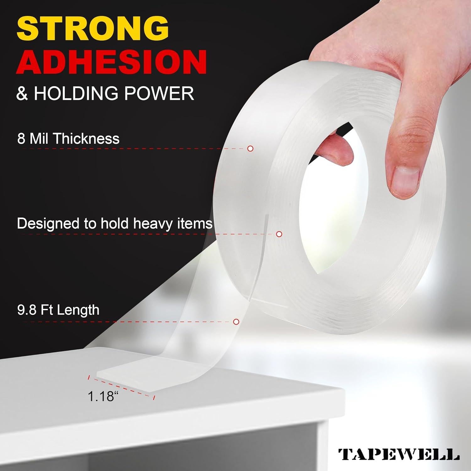 Cinta adhesiva de doble cara Tapewell - Paquete de 2, 3 cm x 5.97 m