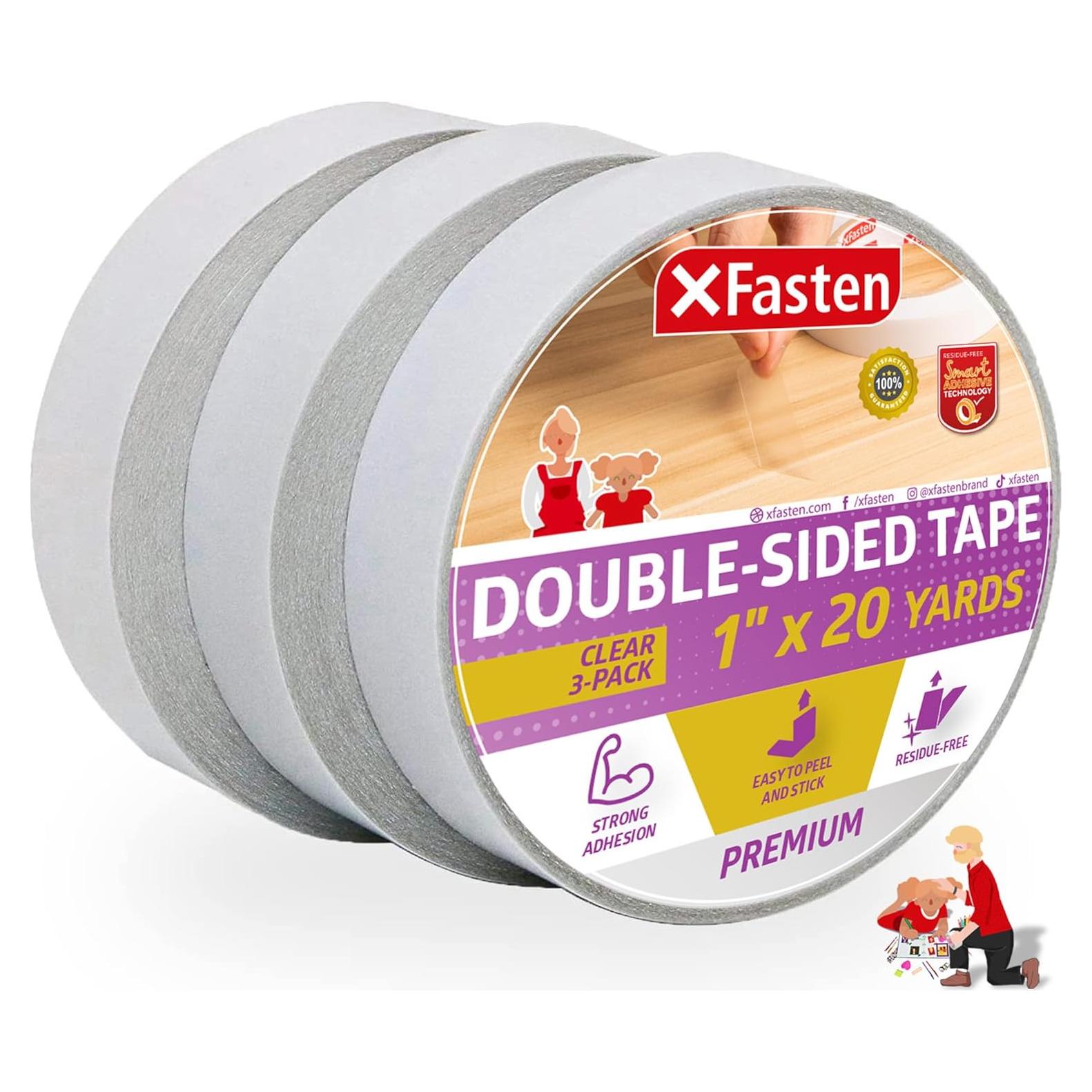 Cinta Doble Cara XFasten Transparente 2.54 cm x 18.29 m - 3 Piezas