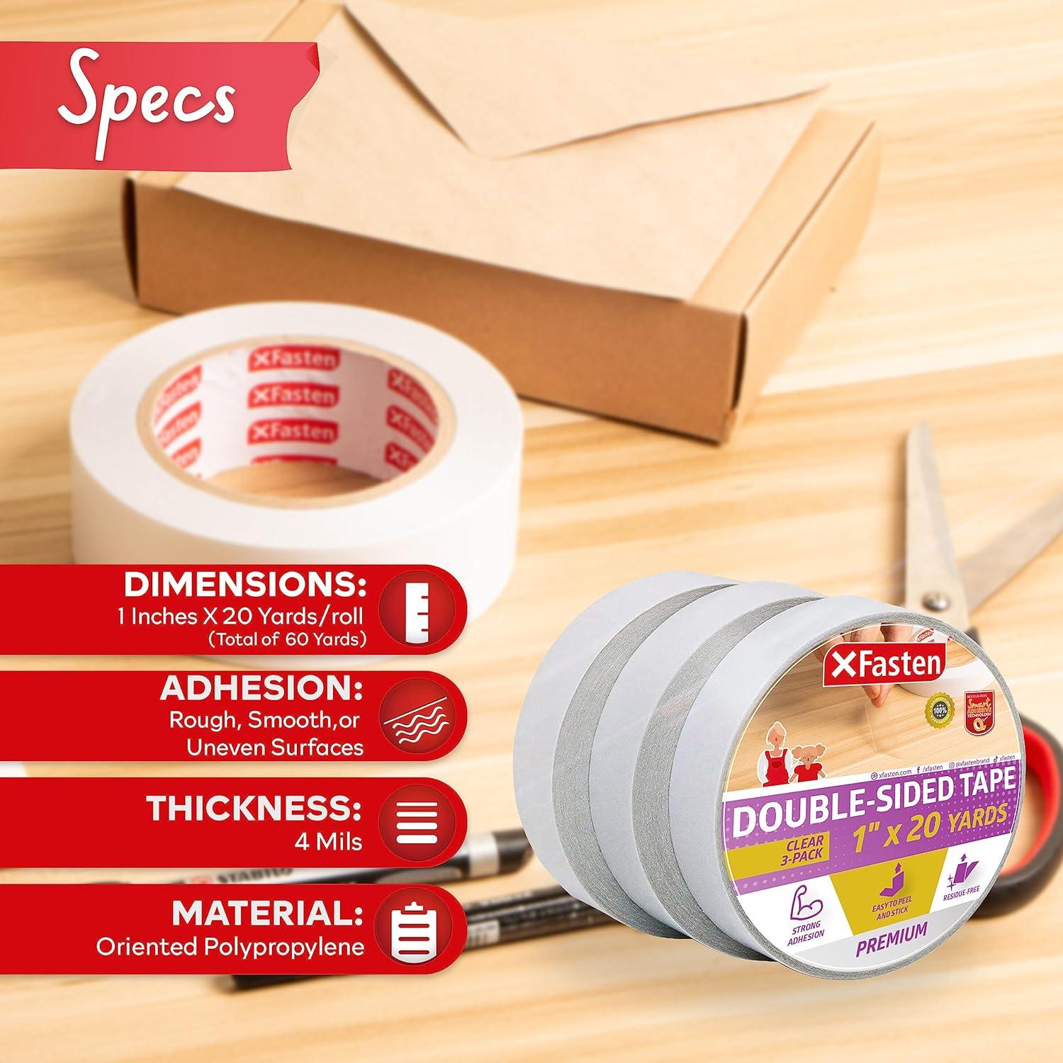 Cinta Doble Cara XFasten Transparente 2.54 cm x 18.29 m - 3 Piezas