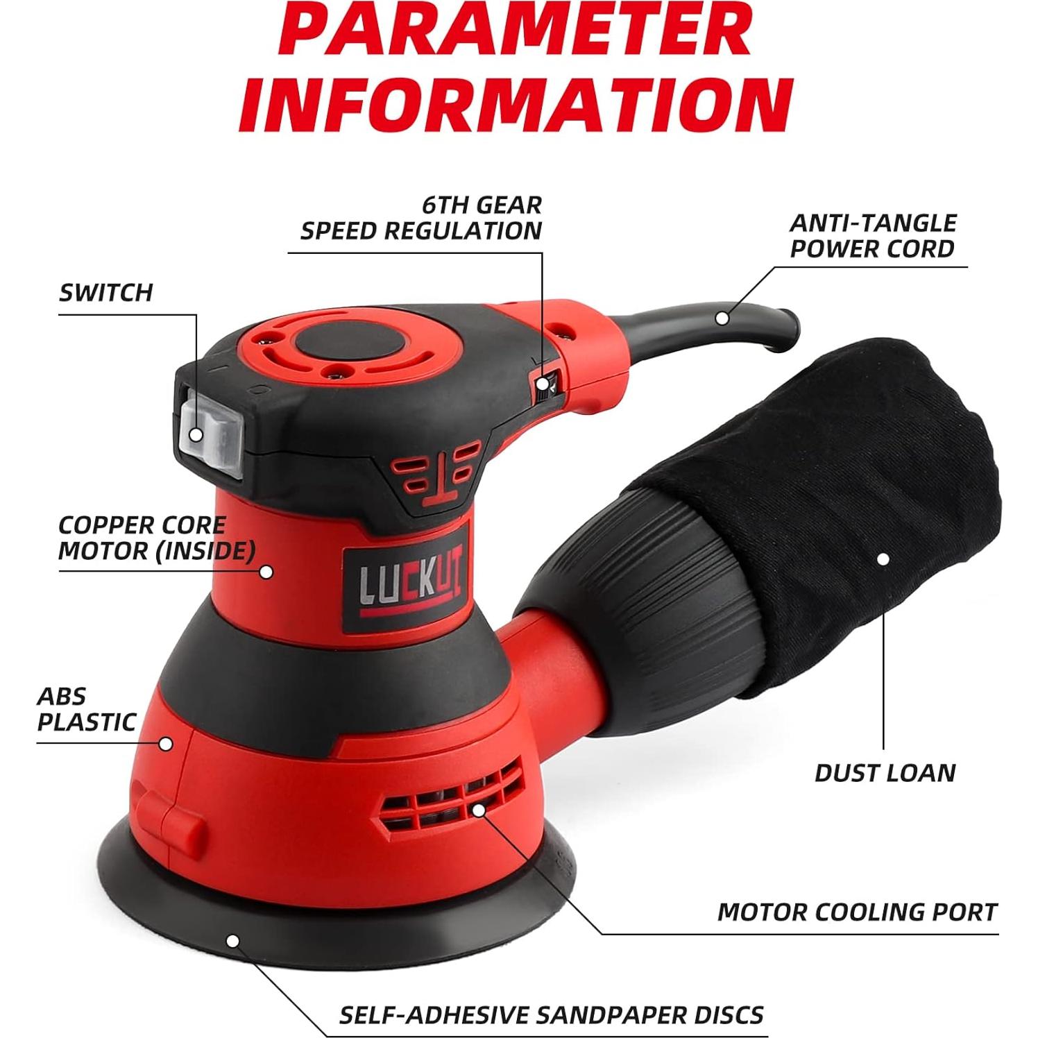 Lijadora Orbital Eléctrica LUCKUT 5" 3Amp 7000-14000 RPM